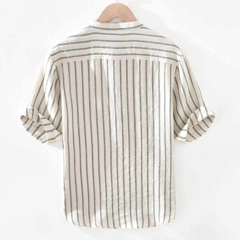 Chemise Henley rayée en lin – Coton-lin tendance pour homme