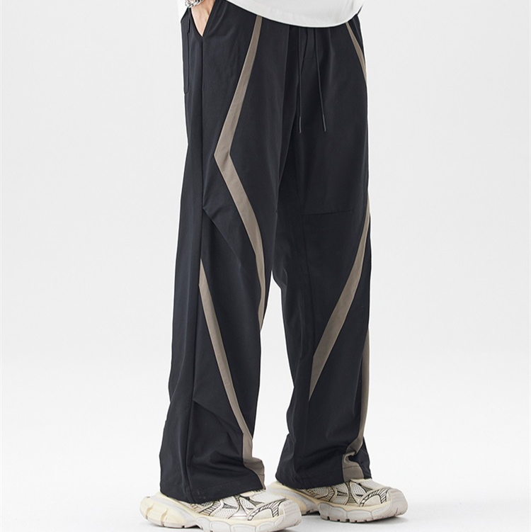Pantalon droit à jambe large et taille ajustable avec cordons de serrage pour homme