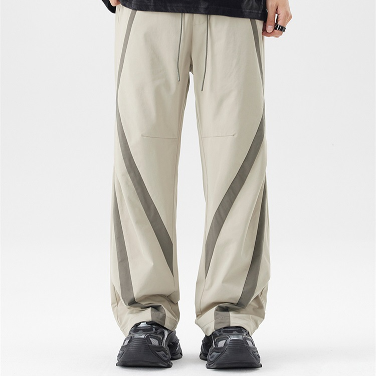Pantalon droit à jambe large et taille ajustable avec cordons de serrage pour homme
