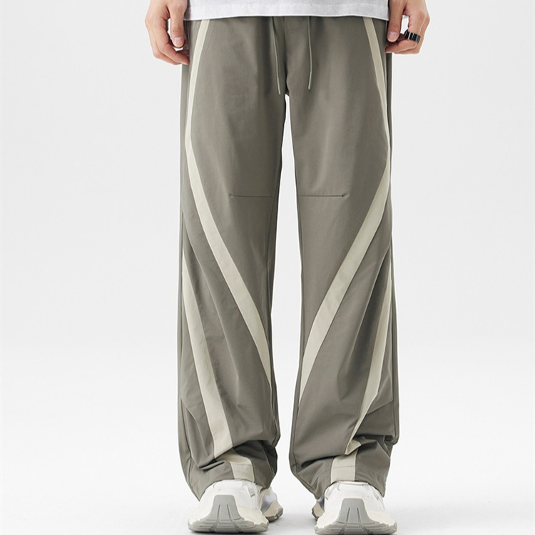 Pantalon droit à jambe large et taille ajustable avec cordons de serrage pour homme