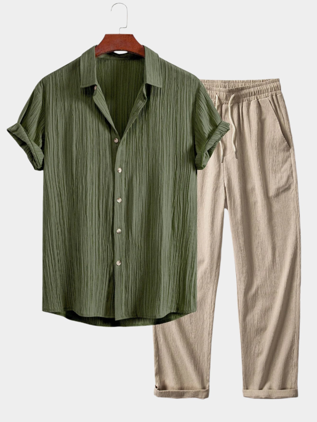 Ensemble chemise boutonnée et pantalon froissés – Ensemble décontracté pour homme