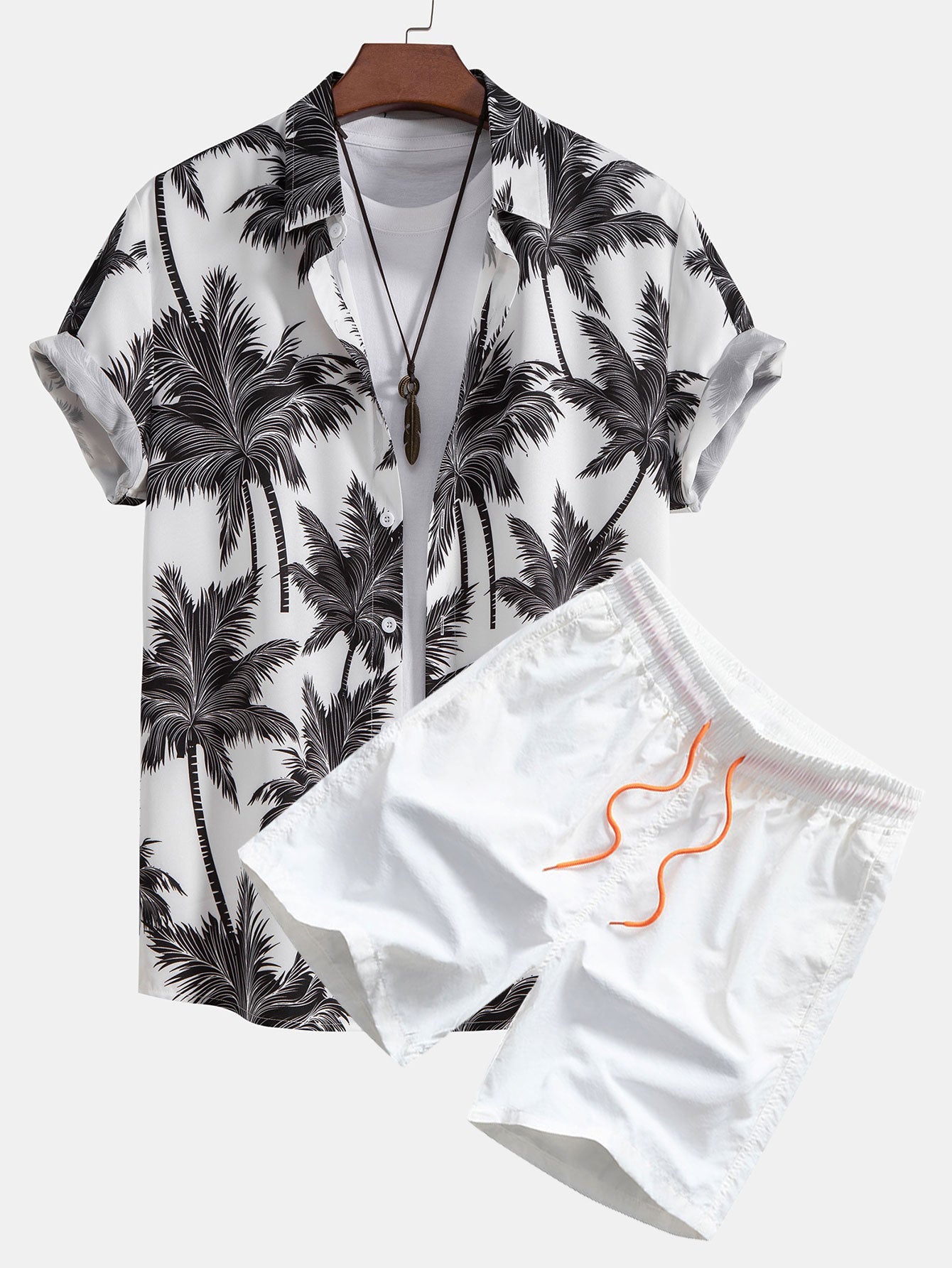 Ensemble chemise boutonnée et short de bain imprimé palmier pour homme