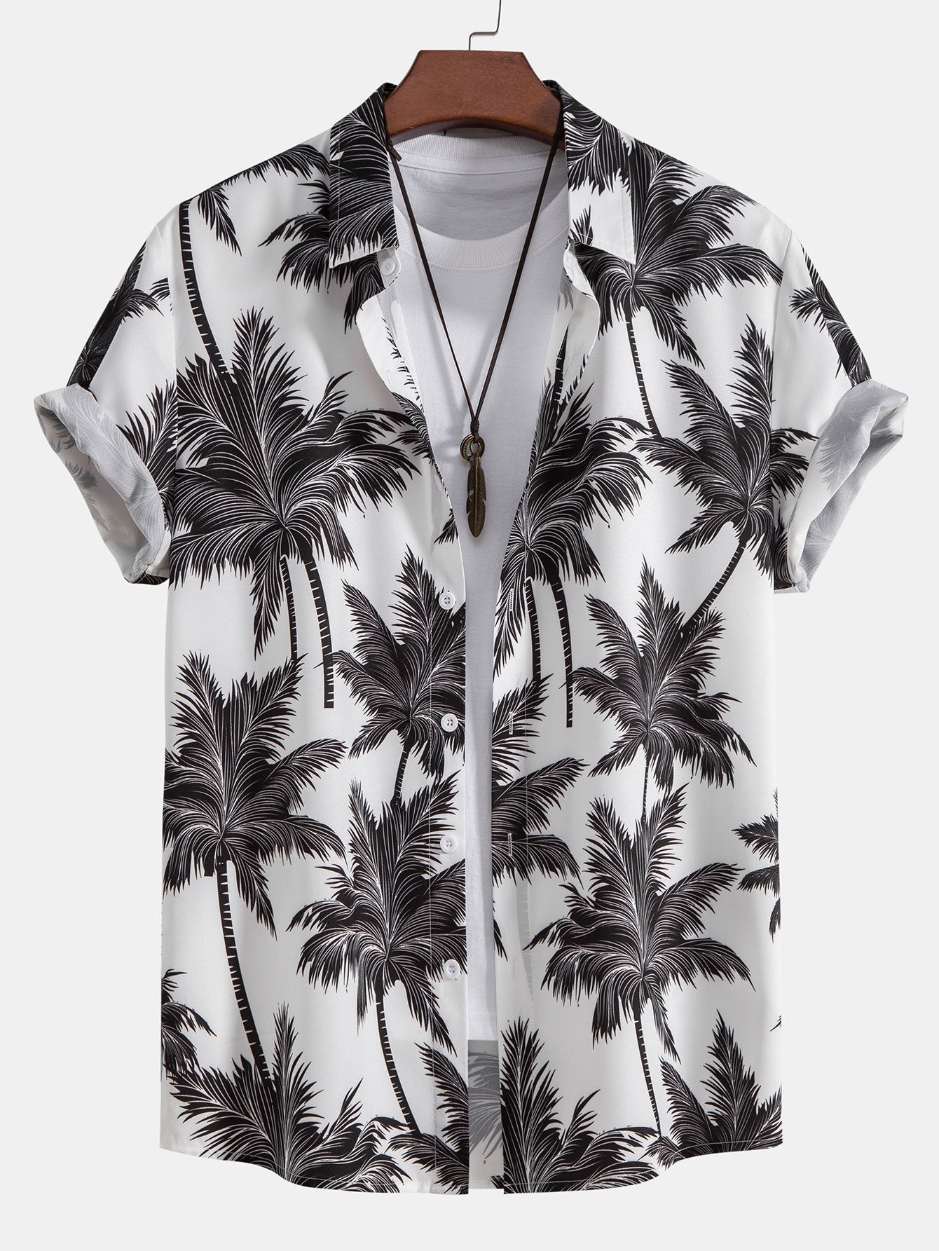 Ensemble chemise boutonnée et short de bain imprimé palmier pour homme