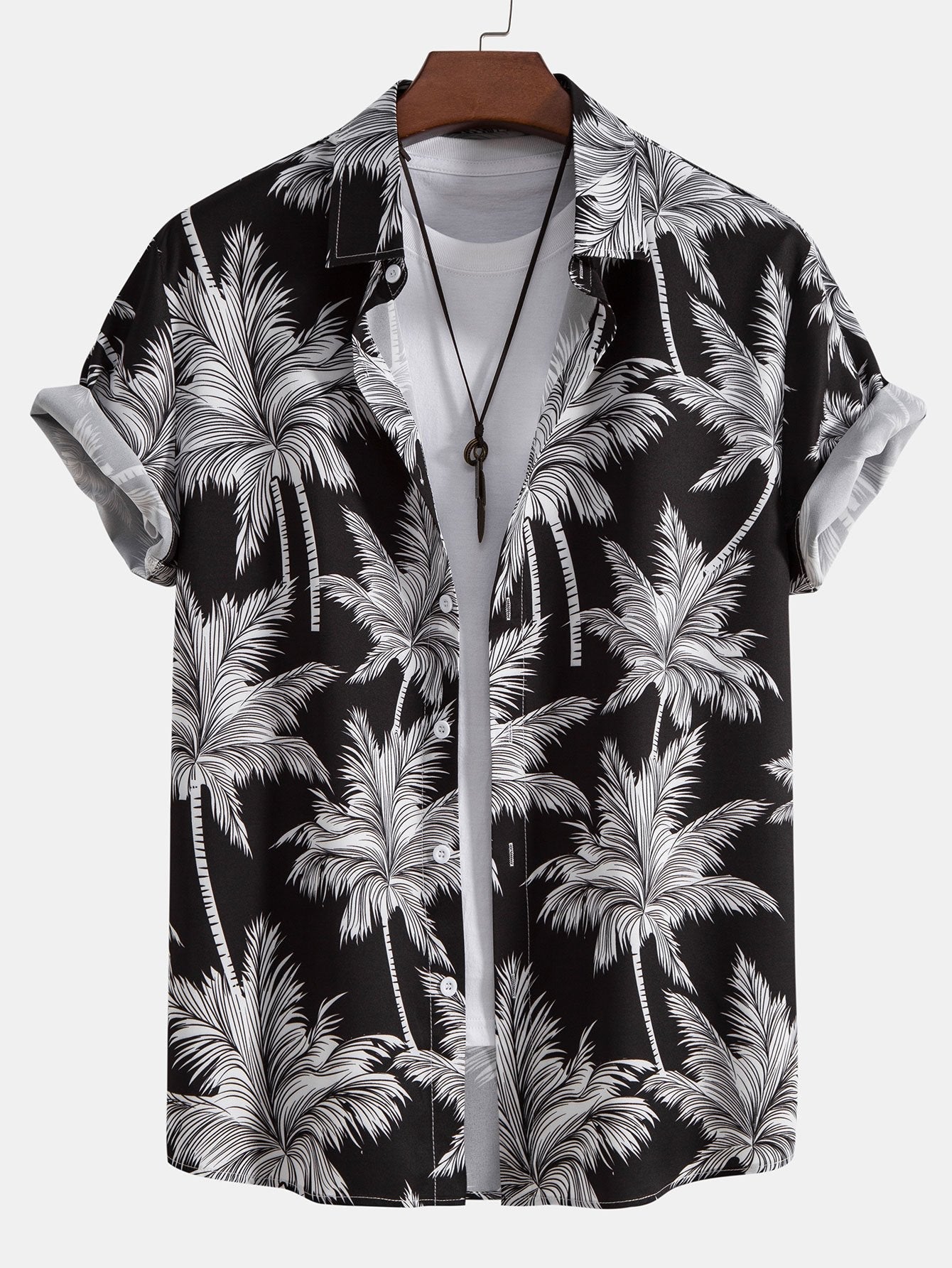 Ensemble chemise boutonnée et short de bain imprimé palmier pour homme