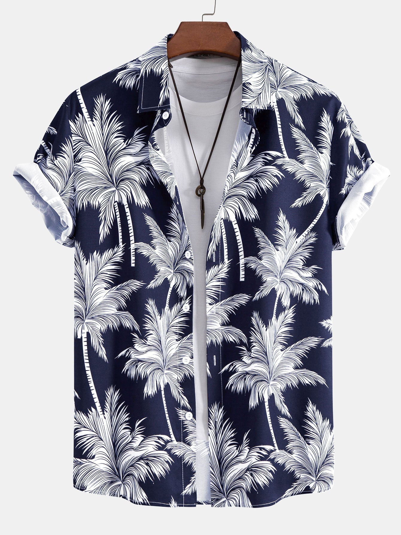 Ensemble chemise boutonnée et short de bain imprimé palmier pour homme
