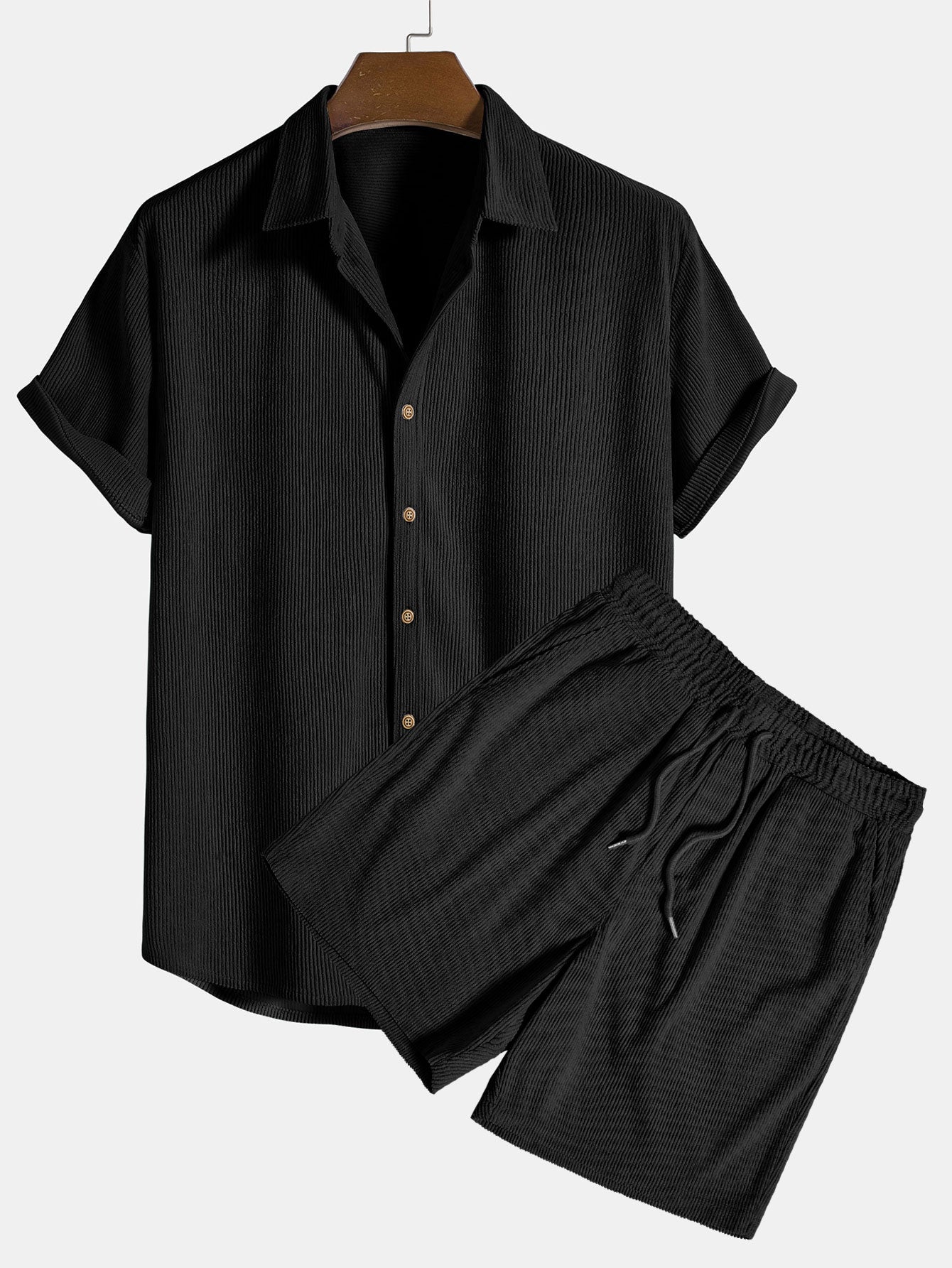 Ensemble chemise boutonnée et short en velours côtelé – Tenue d'été décontractée