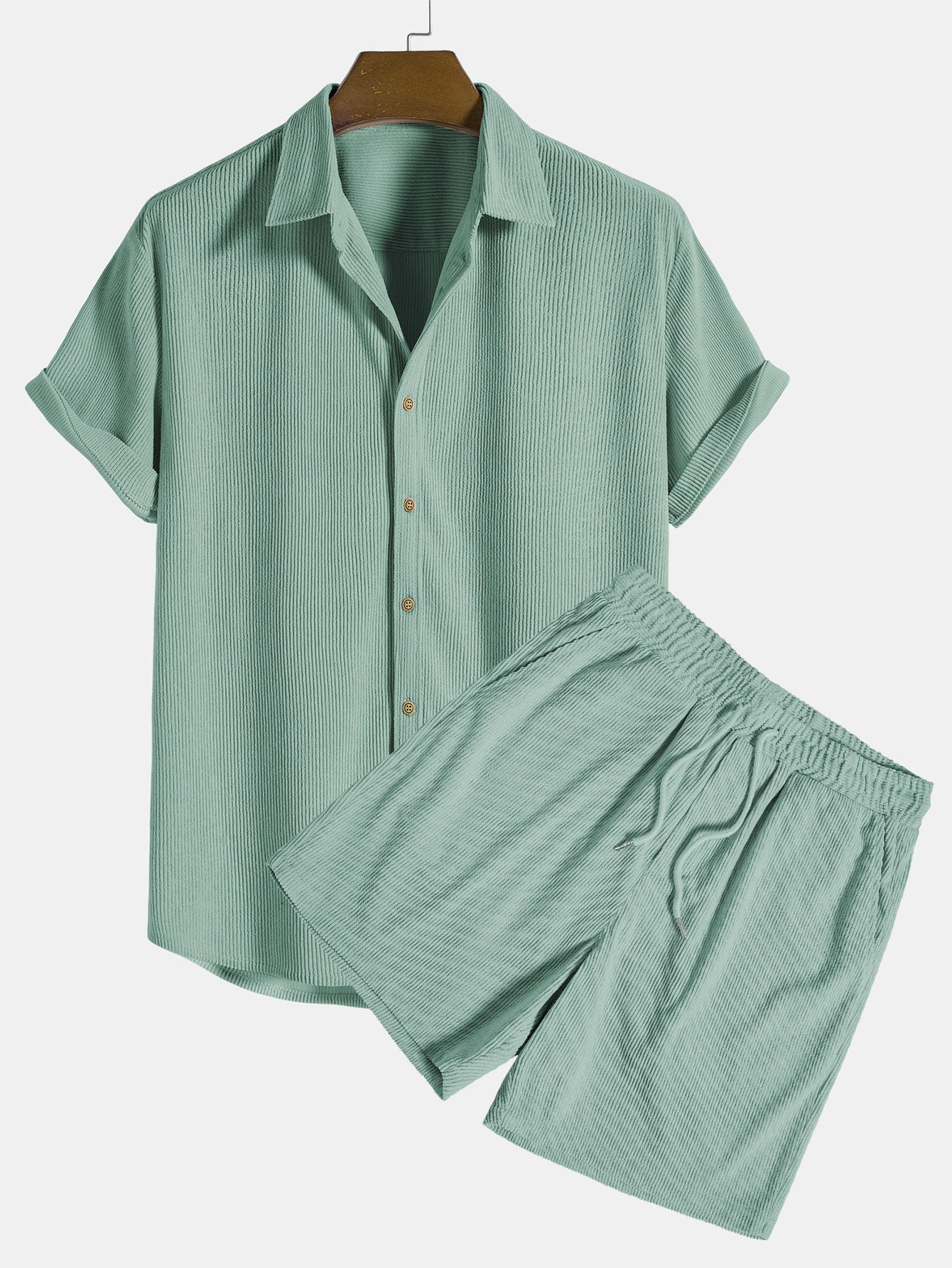 Ensemble chemise boutonnée et short en velours côtelé – Tenue d'été décontractée
