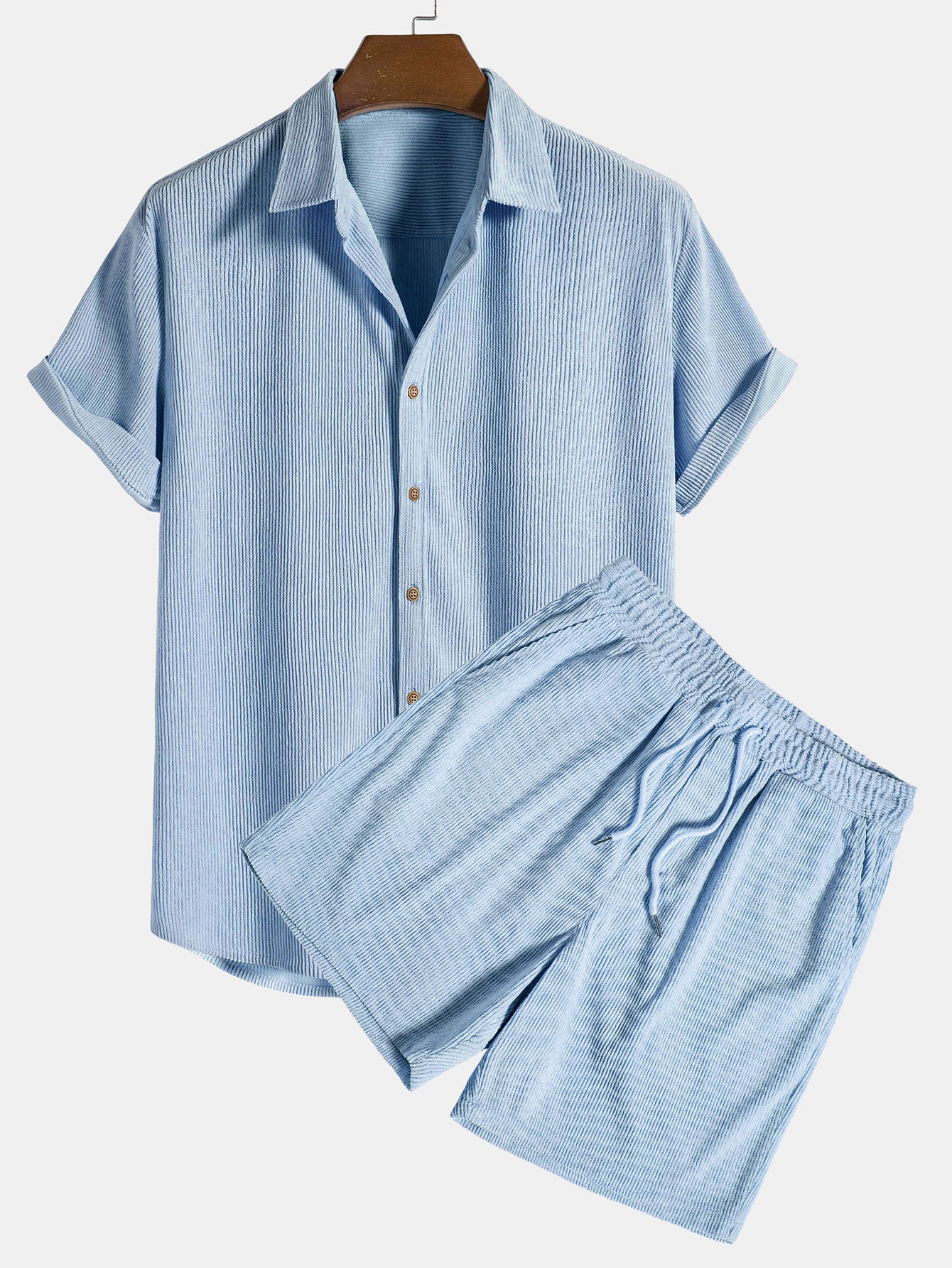 Ensemble chemise boutonnée et short en velours côtelé – Tenue d'été décontractée