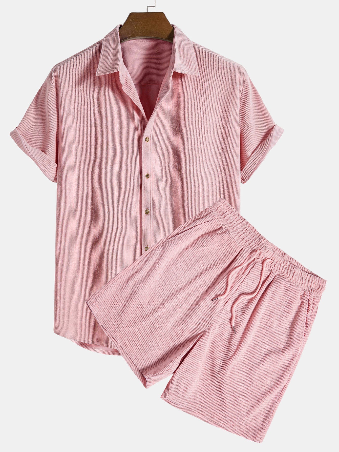Ensemble chemise boutonnée et short en velours côtelé – Tenue d'été décontractée