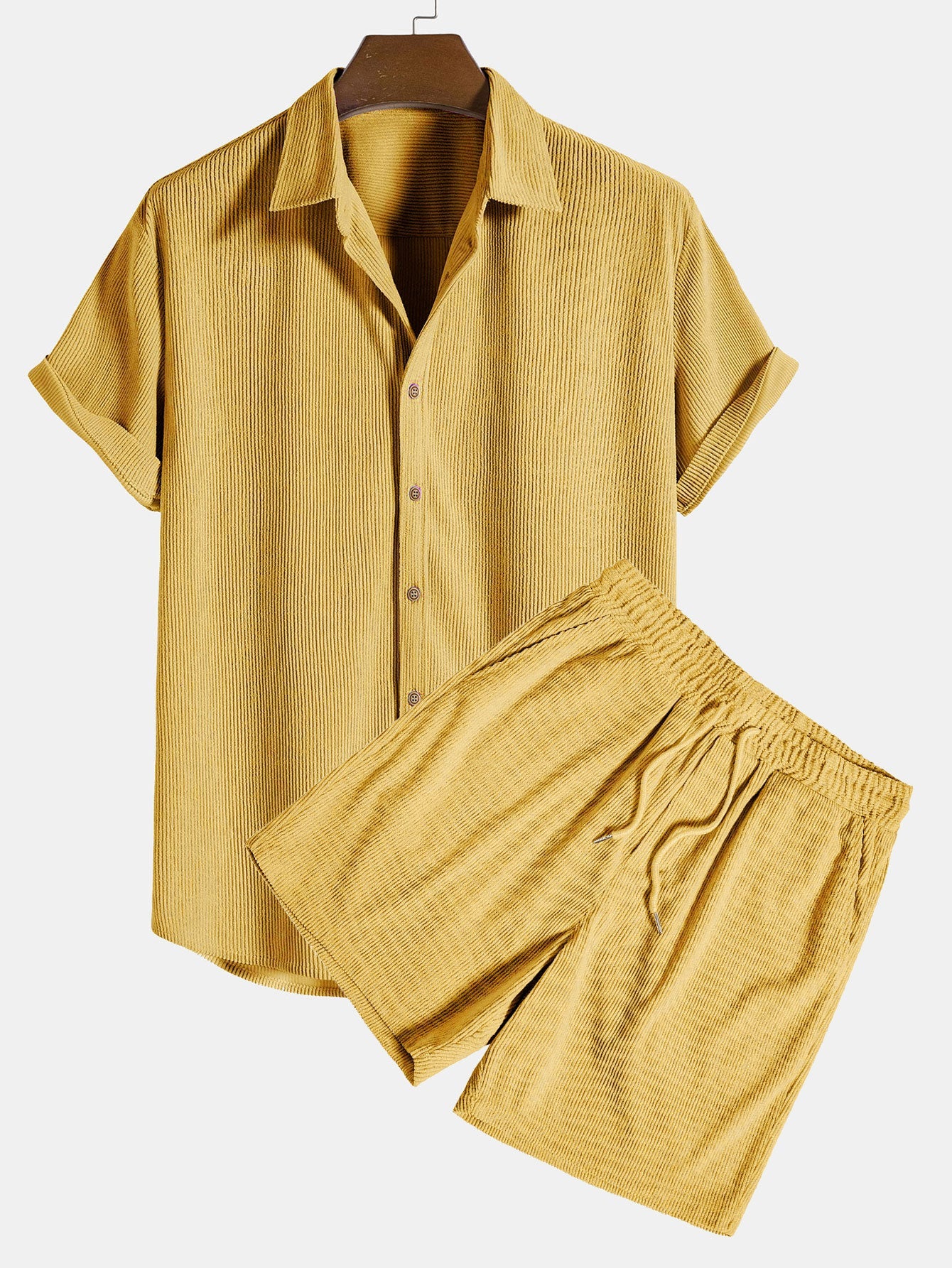 Ensemble chemise boutonnée et short en velours côtelé – Tenue d'été décontractée