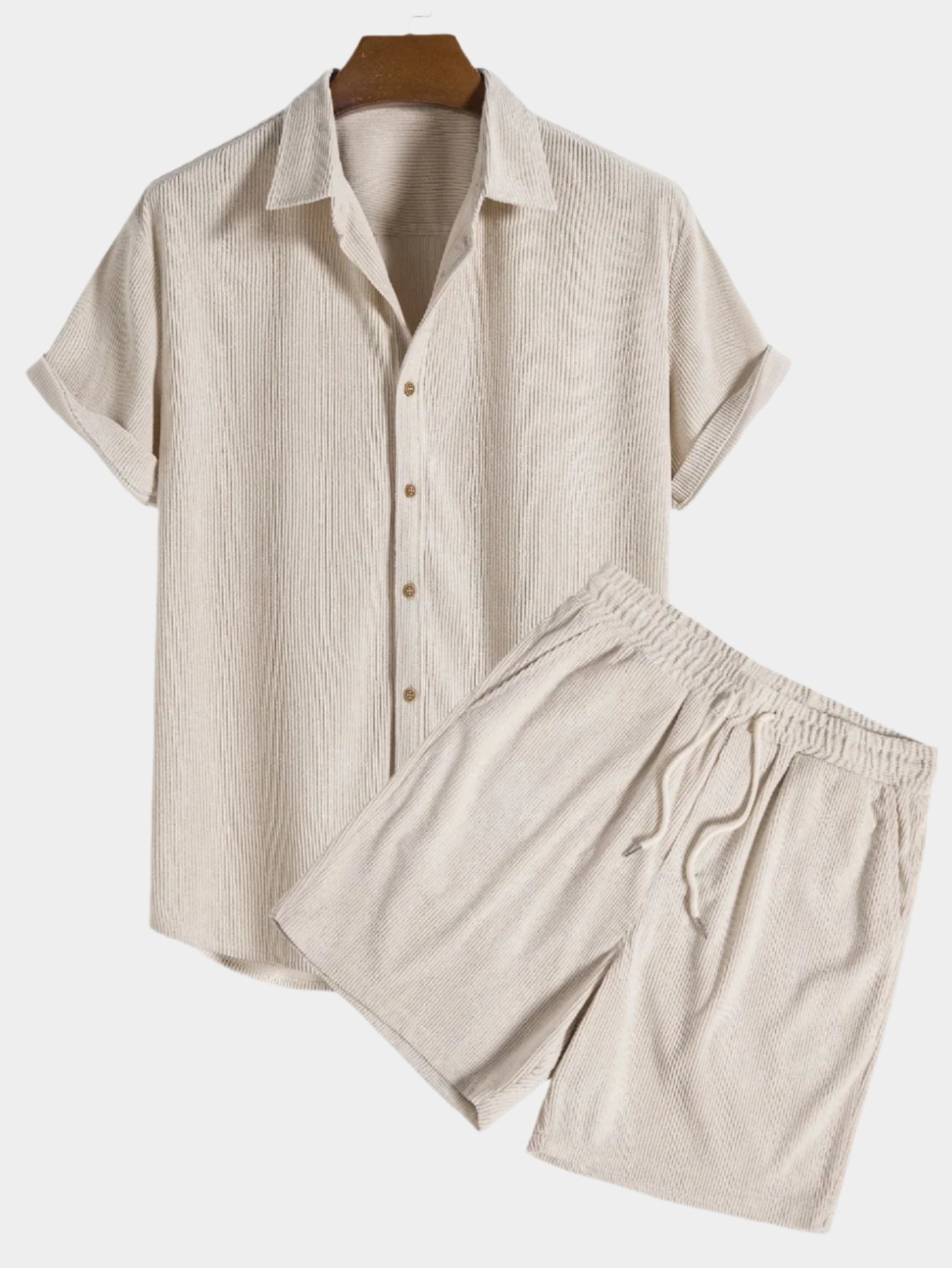 Ensemble chemise boutonnée et short en velours côtelé – Tenue d'été décontractée
