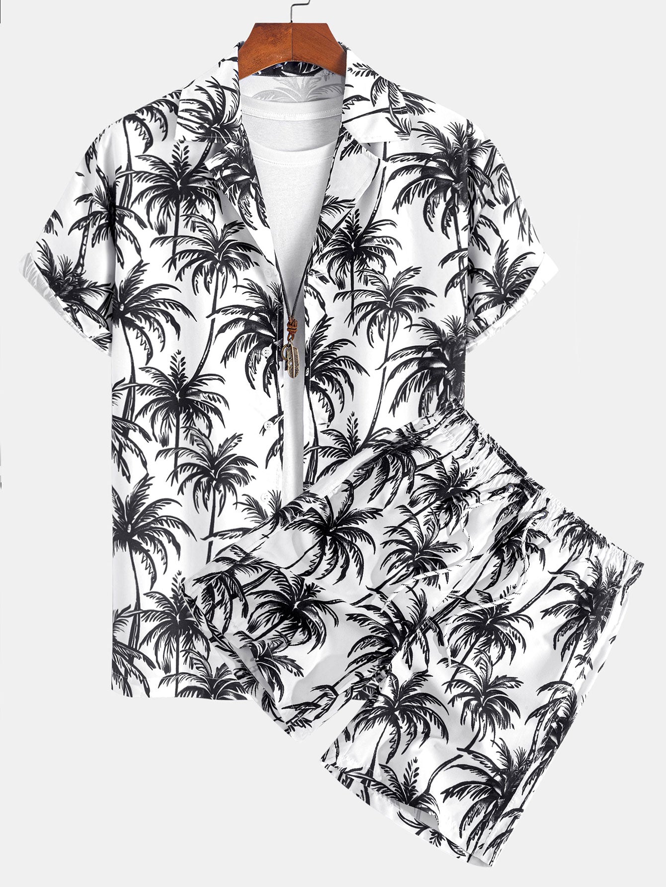 Ensemble chemise boutonnée et short imprimé palmiers – Ensemble d'été pour homme