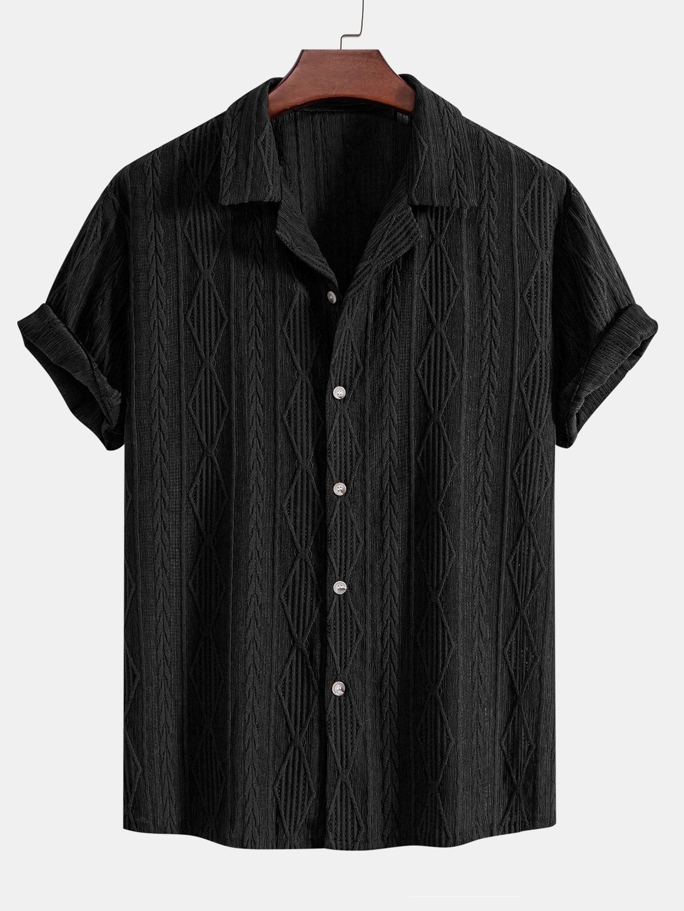 Ensemble chemise cubaine en jacquard géométrique et short froissé à cordon de serrage