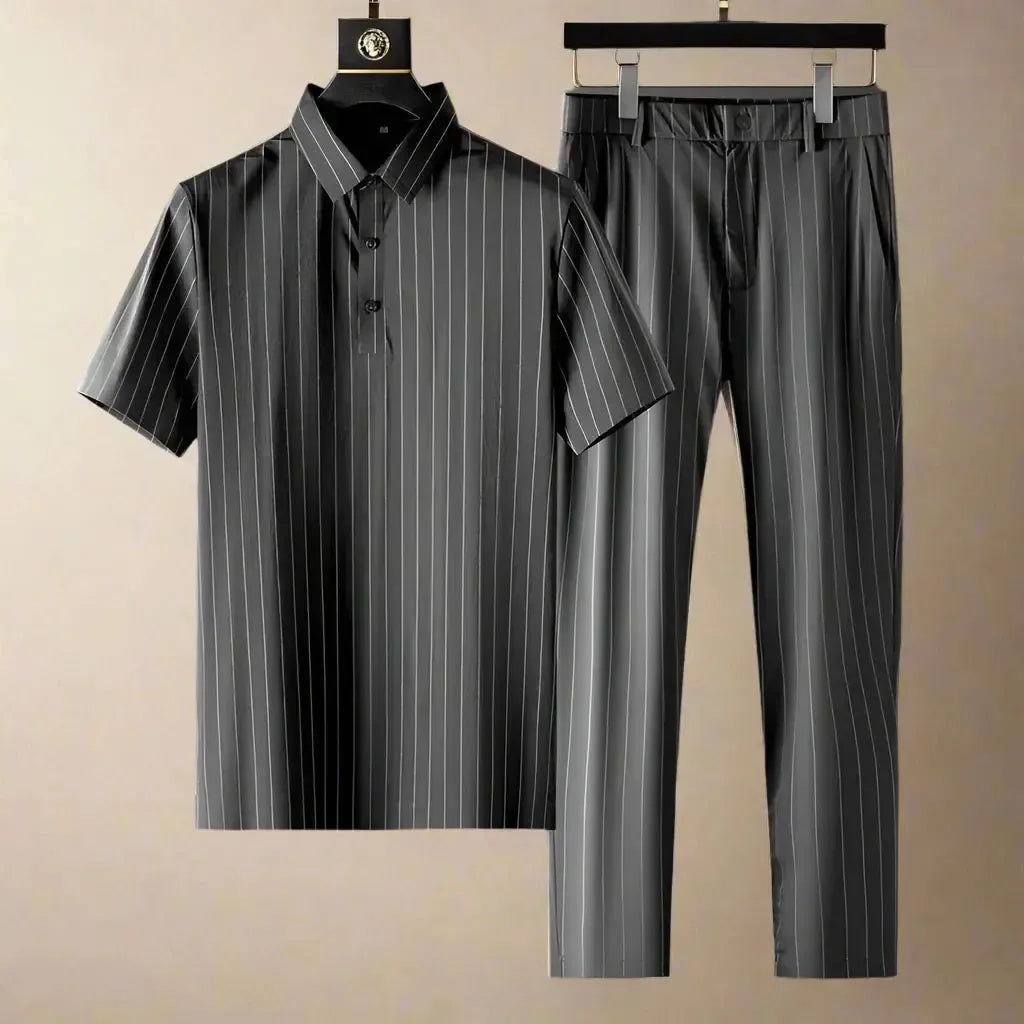 Ensemble chemise et pantalon à fines rayures – Ensemble d'été léger pour homme