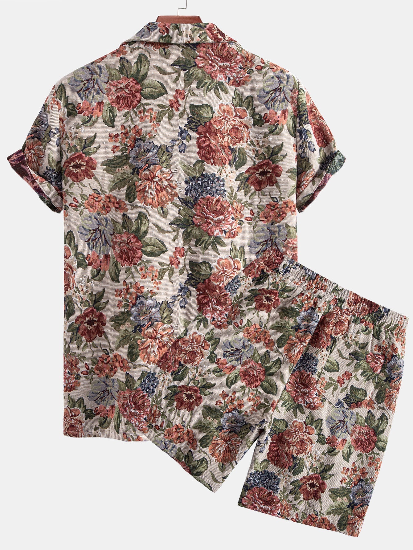 Ensemble chemise et short cubains en jacquard floral – Ensemble d'été pour homme