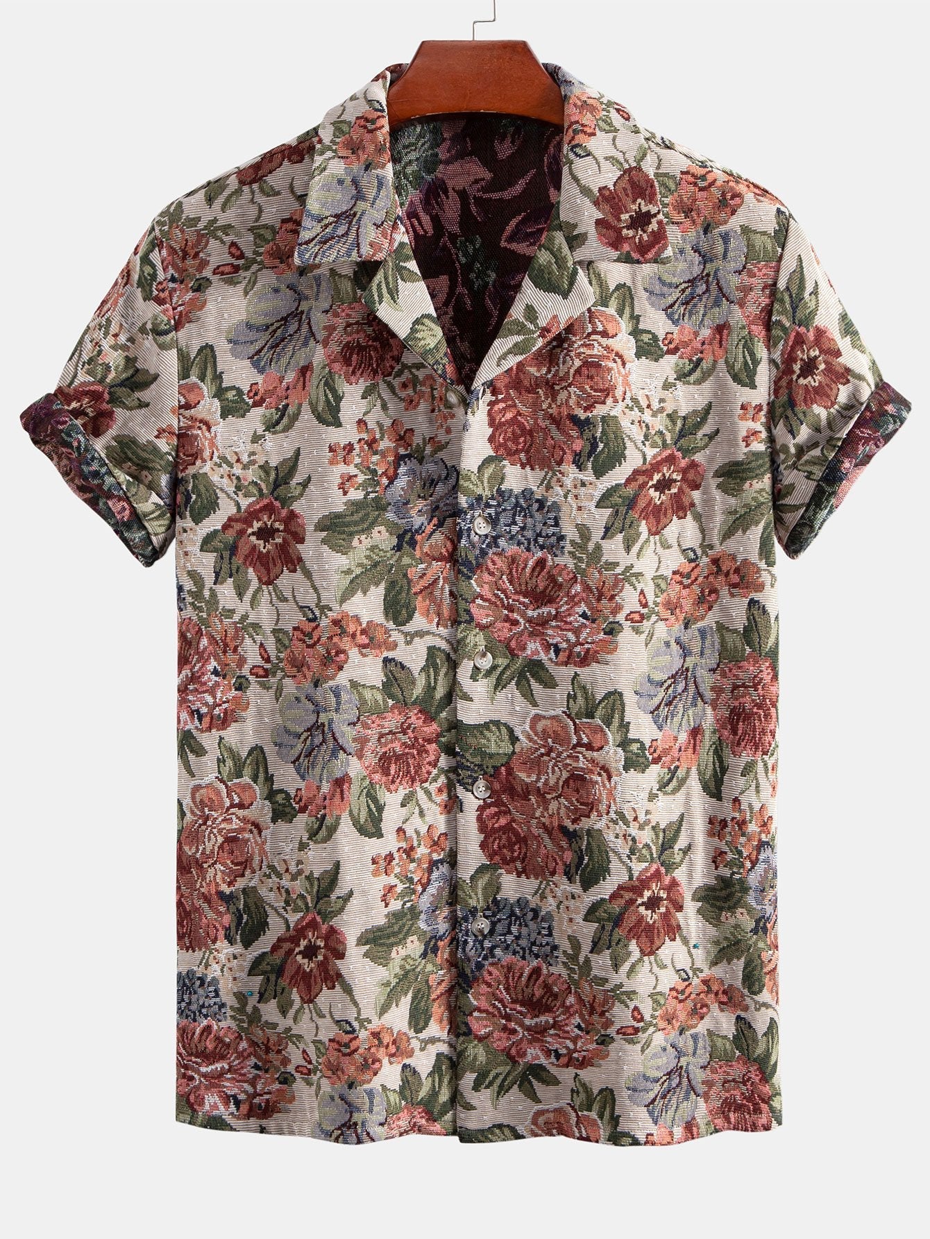 Ensemble chemise et short cubains en jacquard floral – Ensemble d'été pour homme