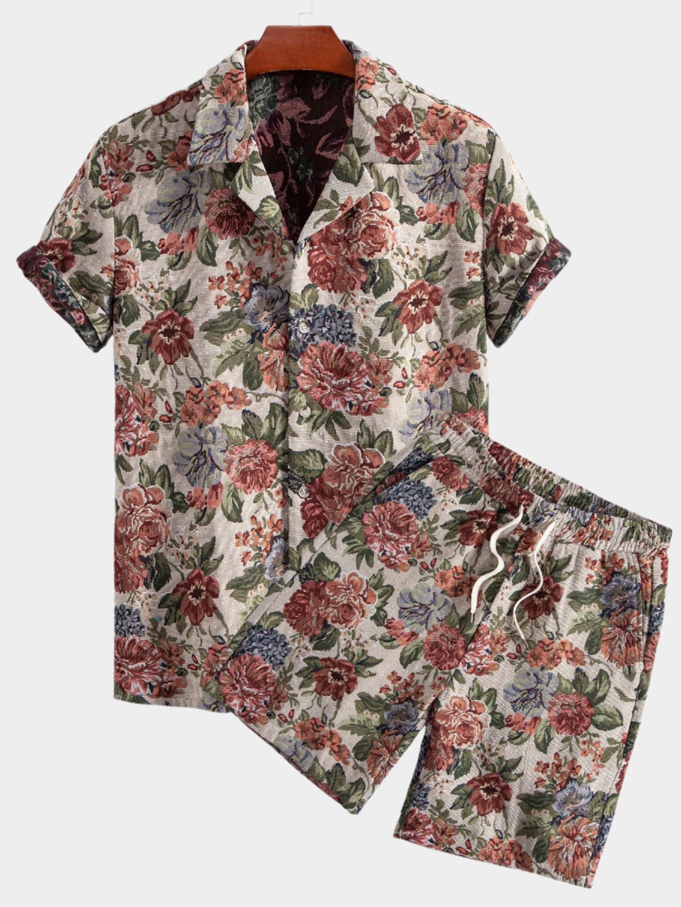 Ensemble chemise et short cubains en jacquard floral – Ensemble d'été pour homme