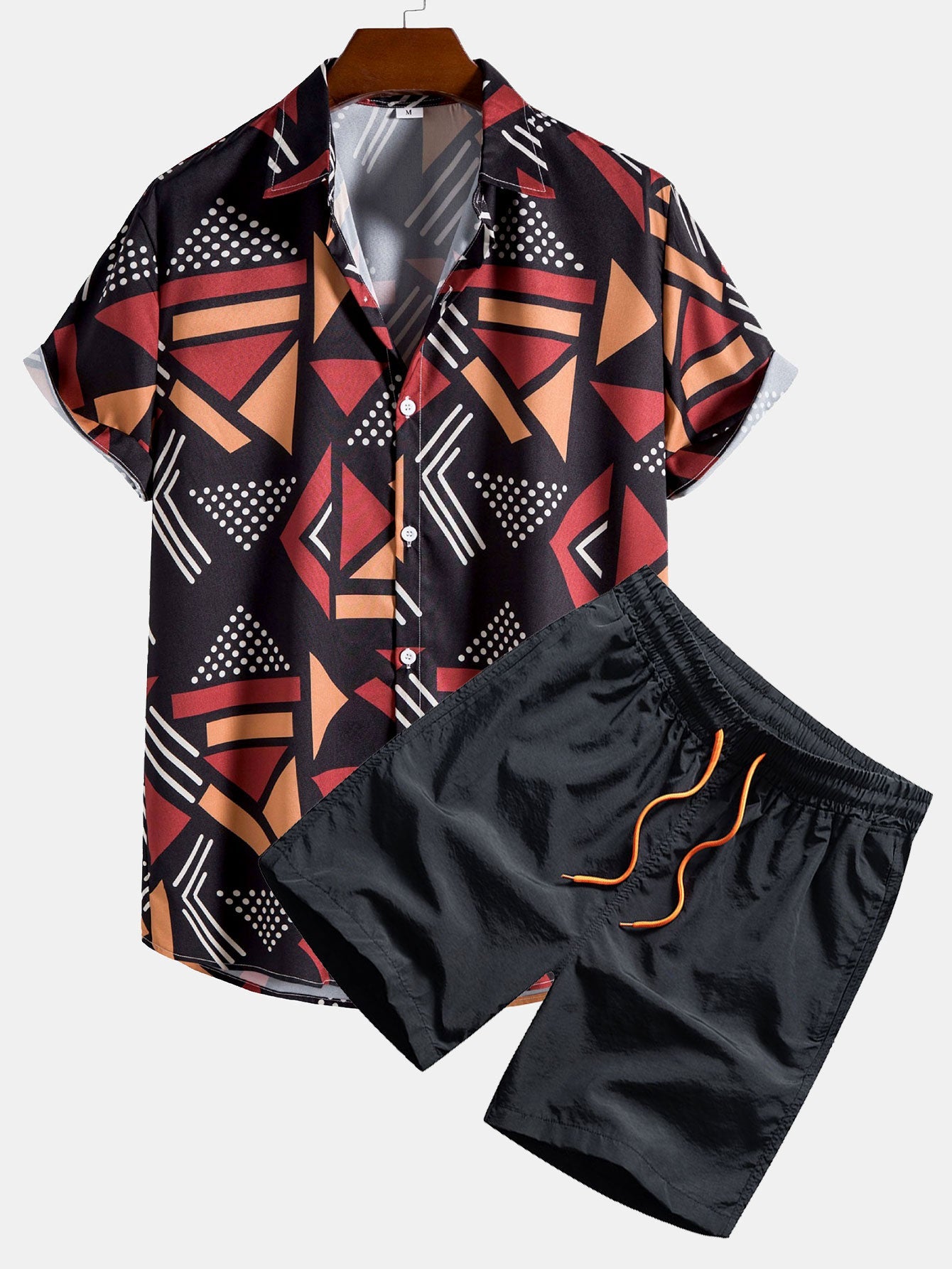 Ensemble chemise et short de bain à imprimé géométrique – Tenue de plage d'été
