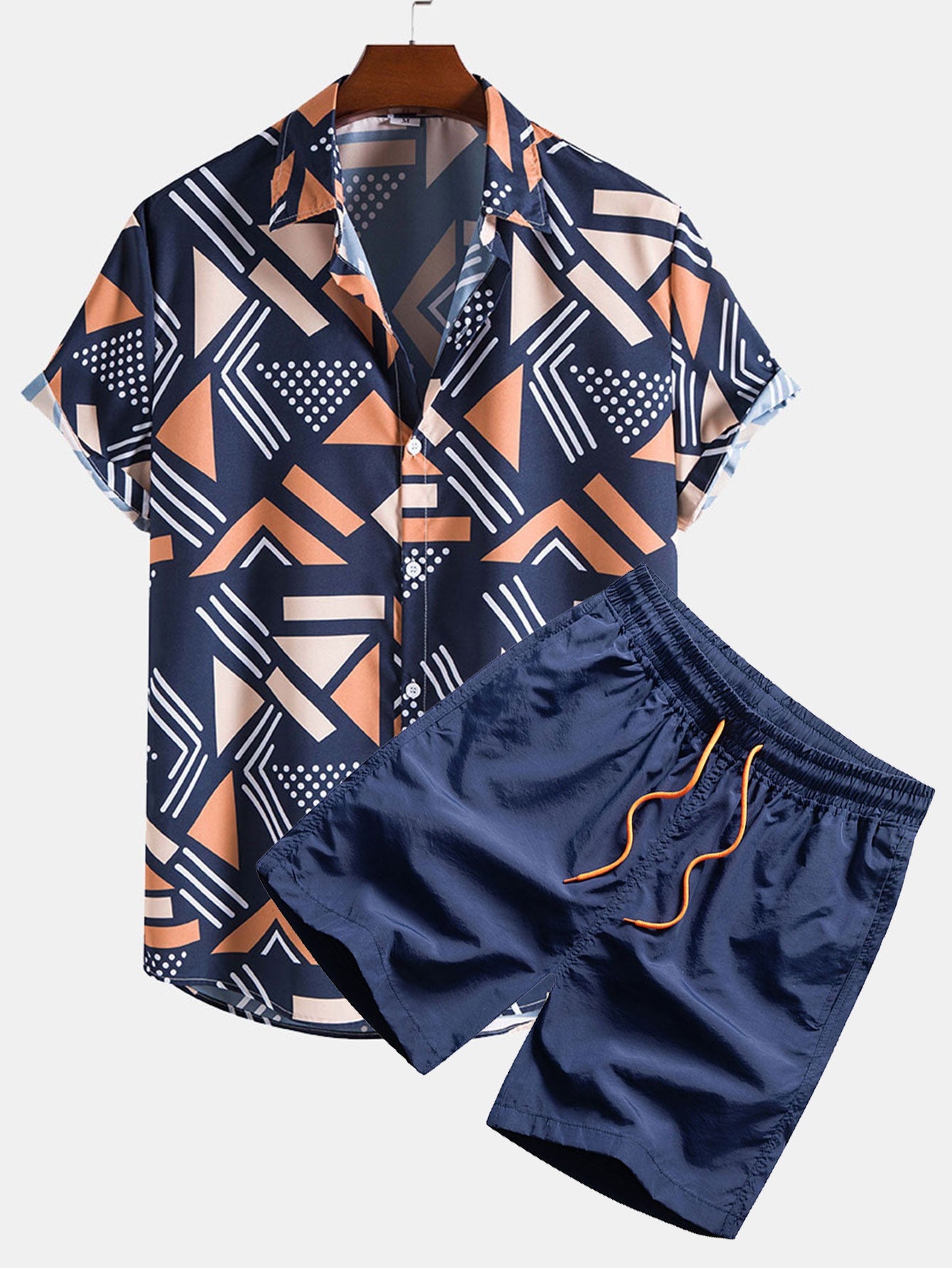 Ensemble chemise et short de bain à imprimé géométrique – Tenue de plage d'été