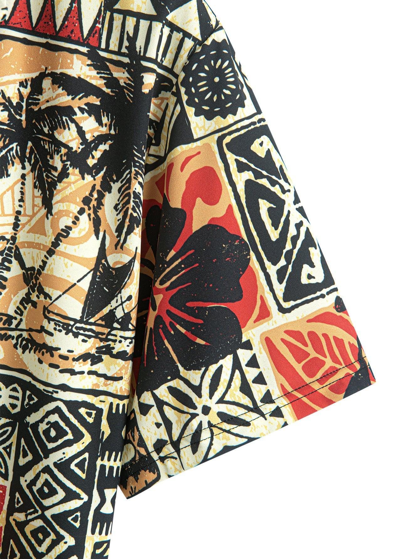 Ensemble chemise et short de bain imprimé tortue palmier – Vêtements de plage pour homme