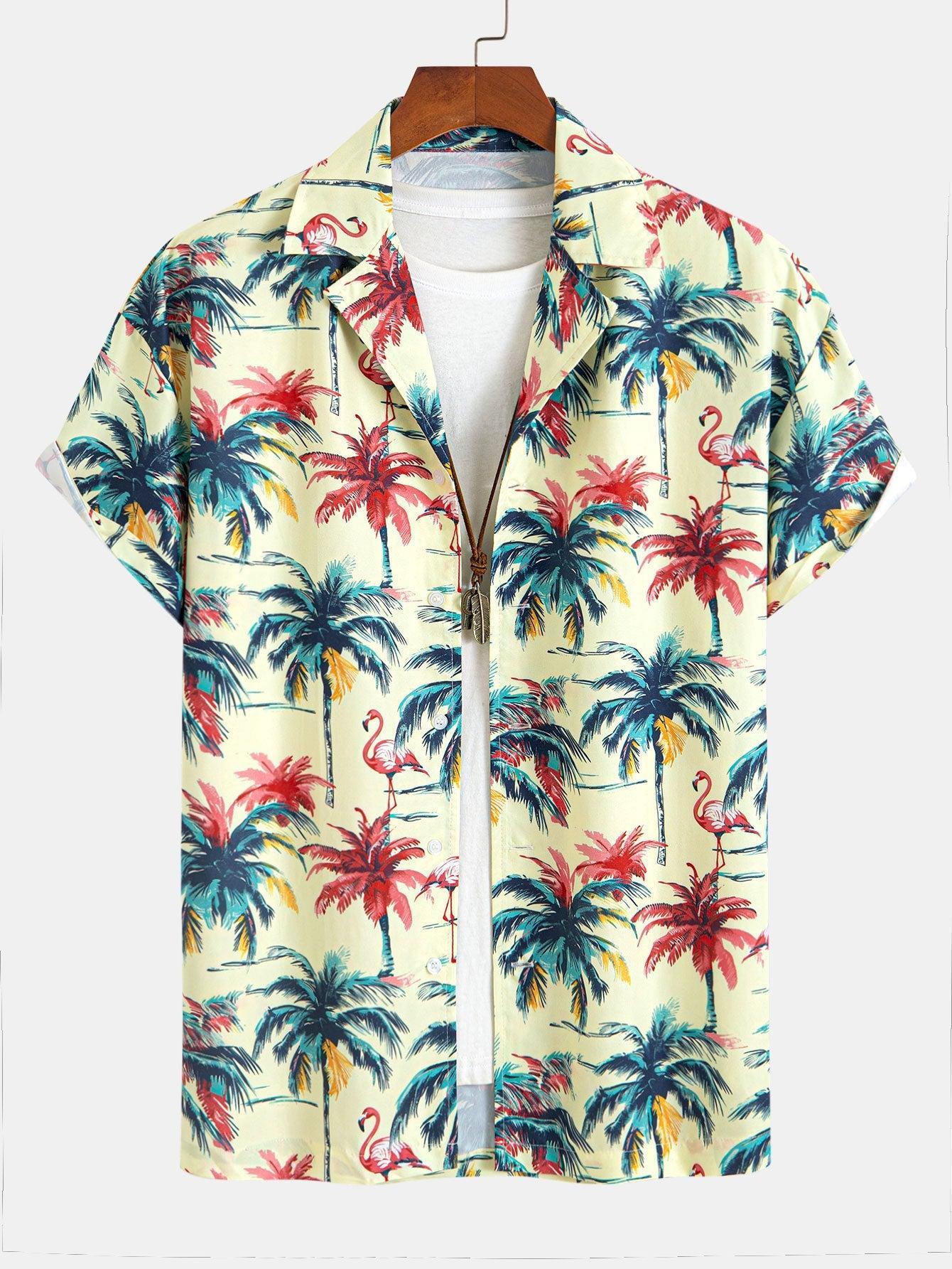 Ensemble chemise et short imprimé flamant rose et palmier – Tenue tropicale pour homme