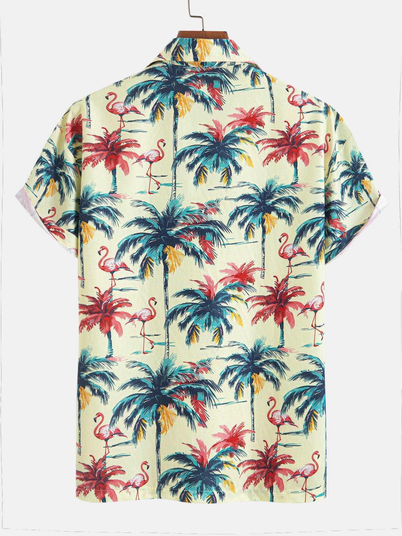 Ensemble chemise et short imprimé flamant rose et palmier – Tenue tropicale pour homme