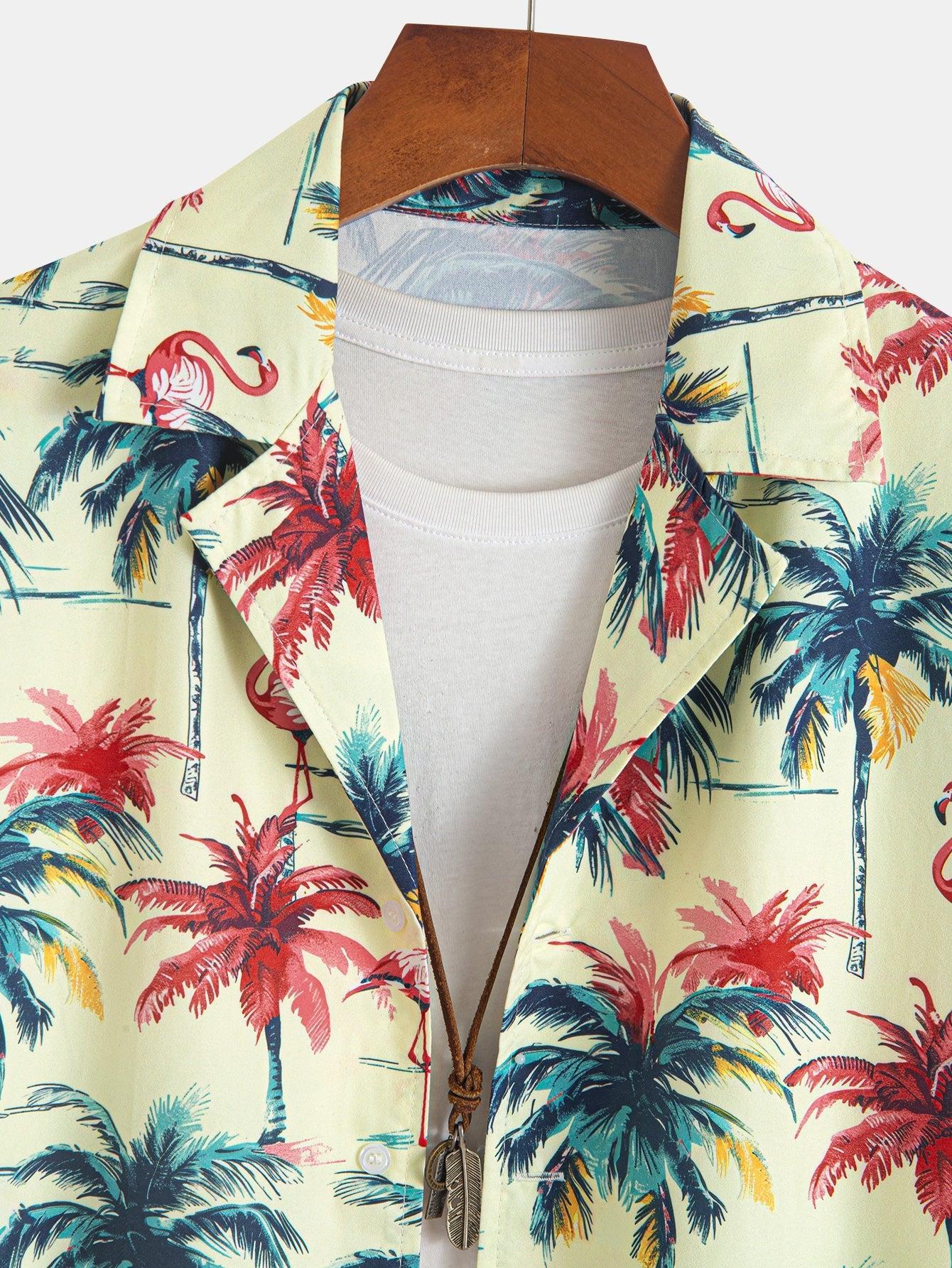 Ensemble chemise et short imprimé flamant rose et palmier – Tenue tropicale pour homme