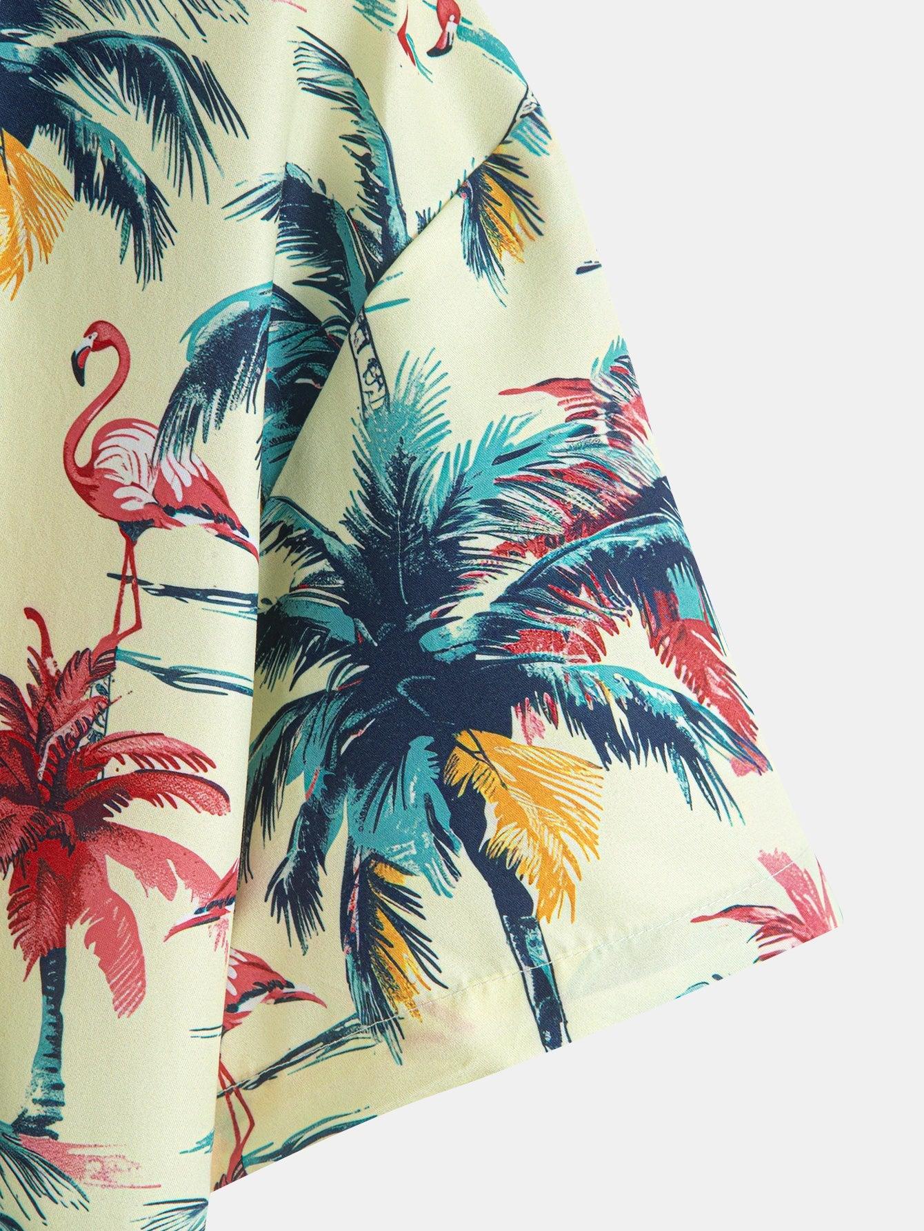 Ensemble chemise et short imprimé flamant rose et palmier – Tenue tropicale pour homme