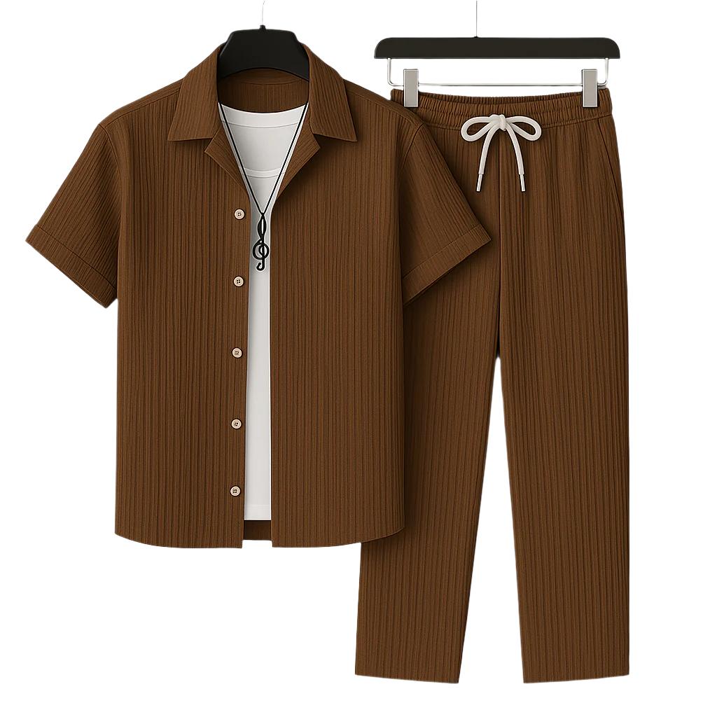 Ensemble deux pièces décontracté en lin – Tenue d'été coordonnée pour homme