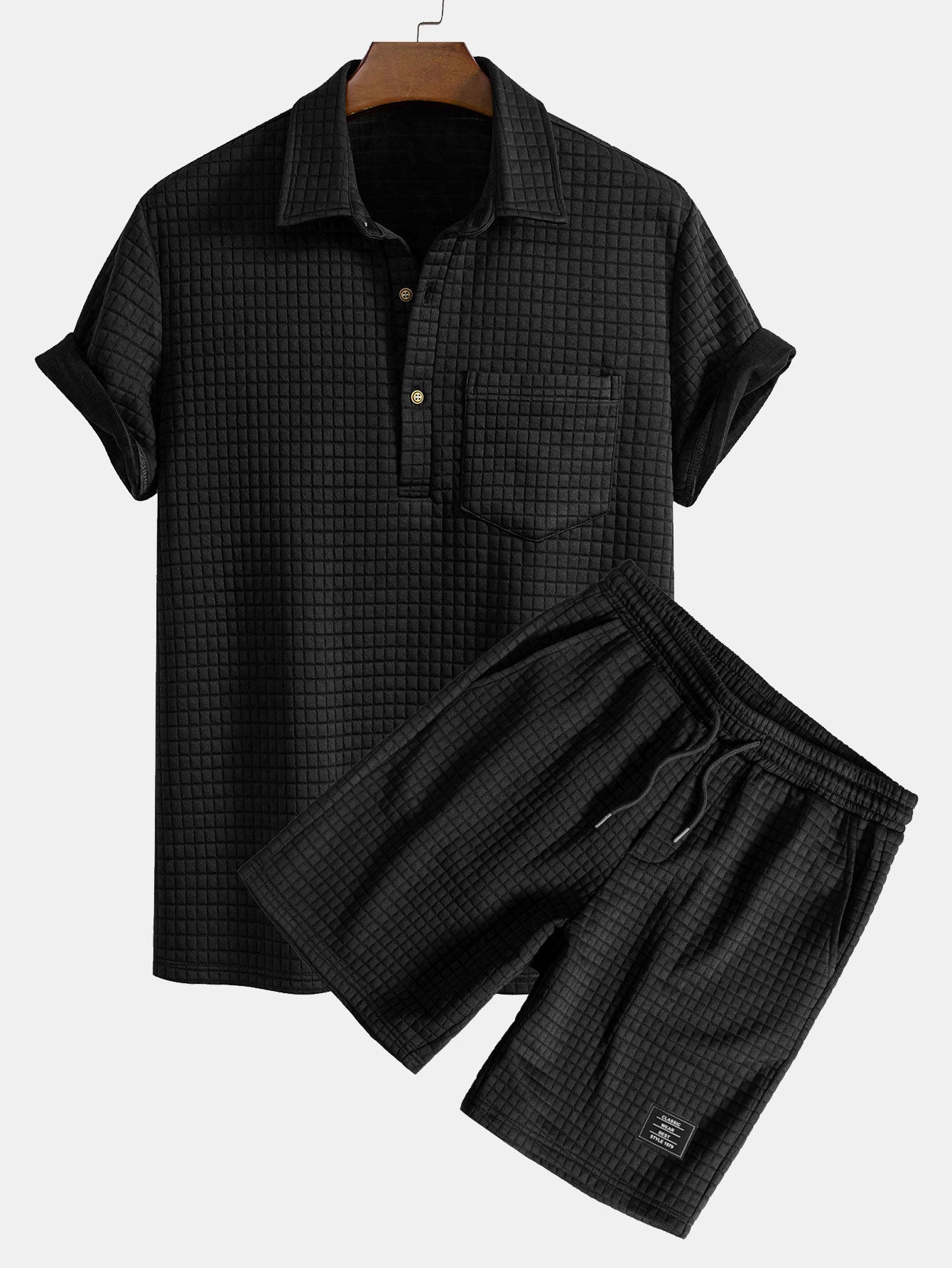 Ensemble polo et short gaufré – Tenue d'été décontractée pour homme