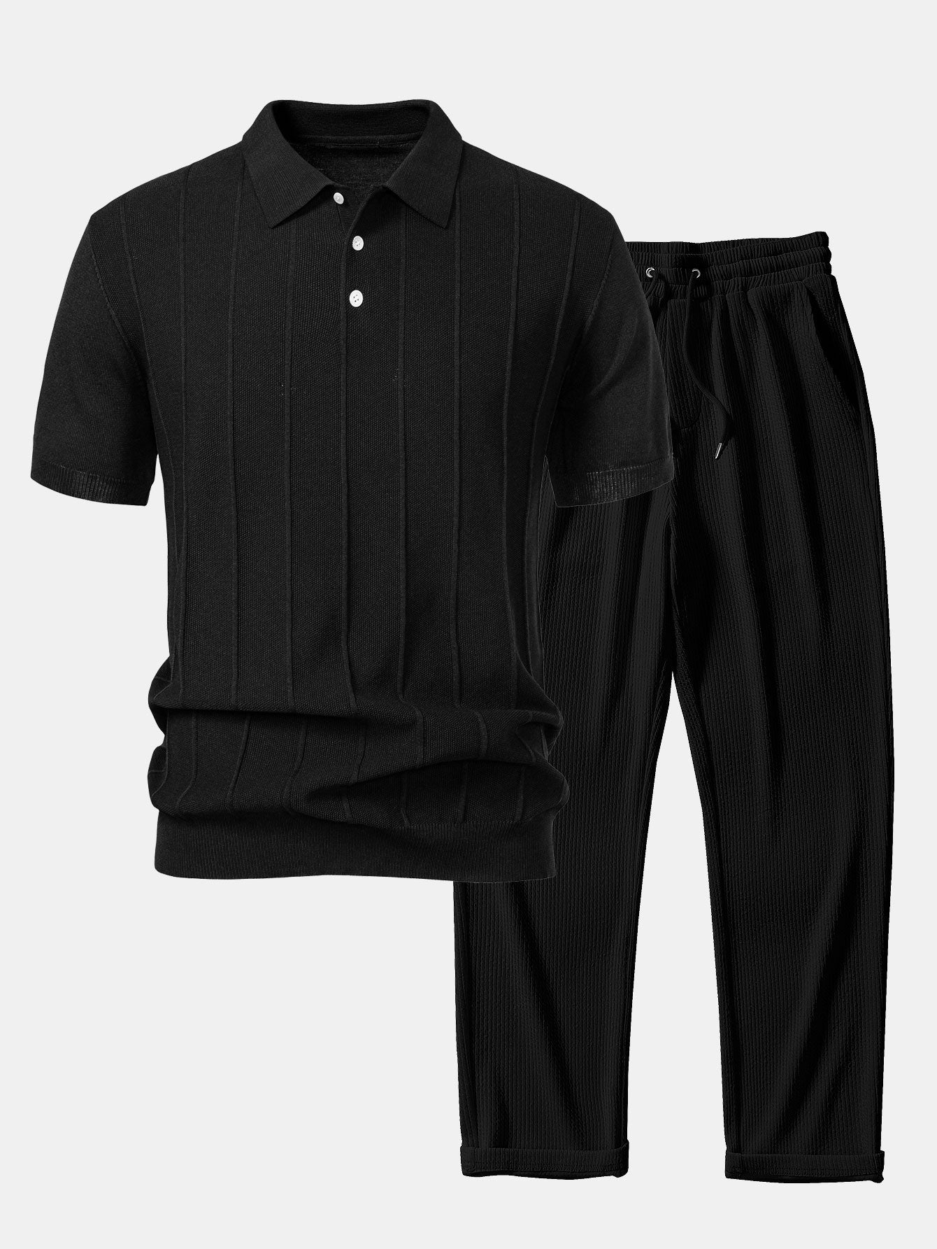 Ensemble polo rayé en tricot jacquard et pantalon côtelé pour homme