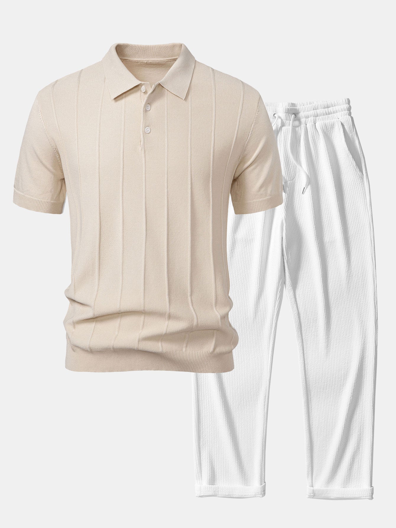 Ensemble polo rayé en tricot jacquard et pantalon côtelé pour homme