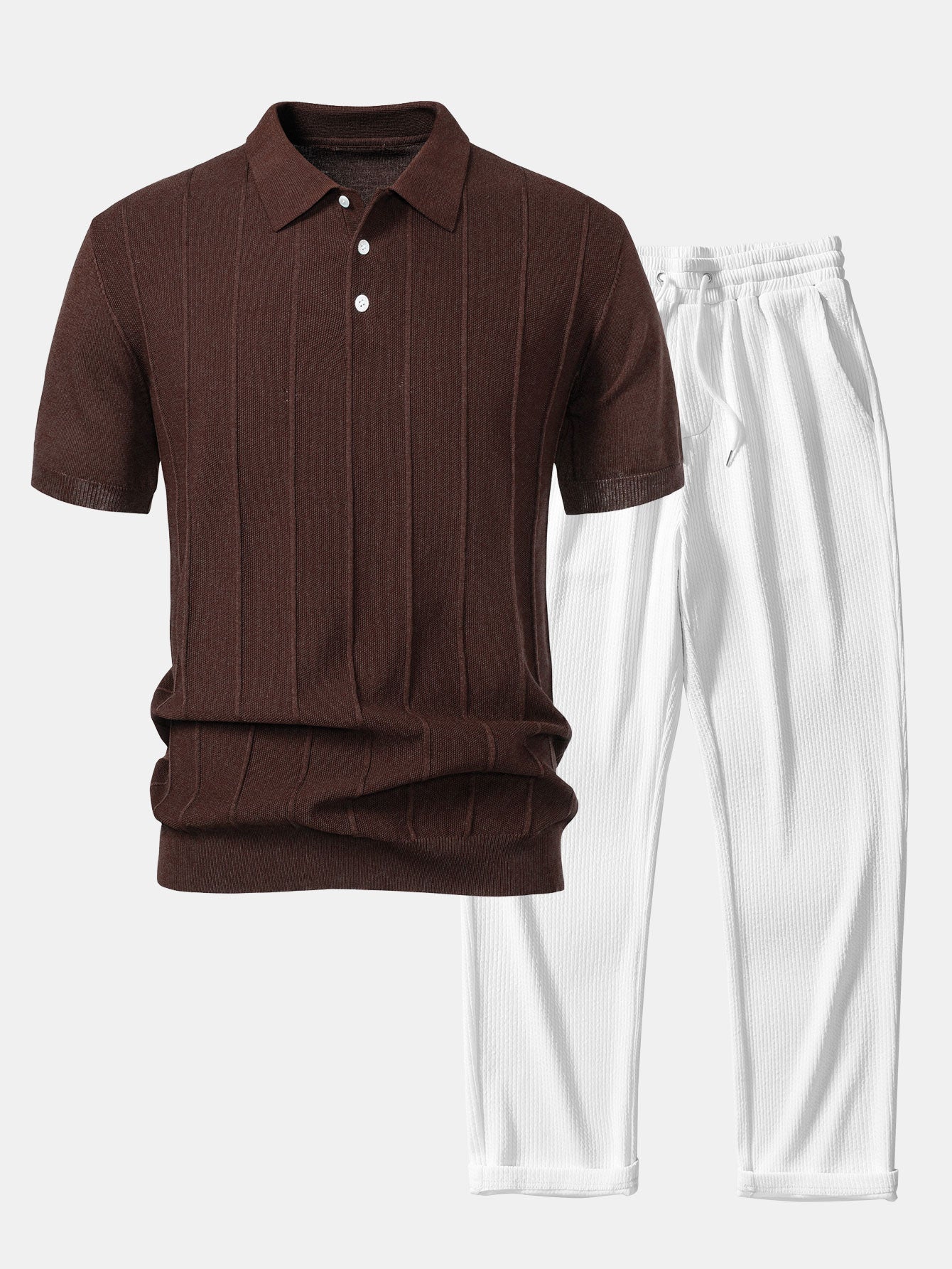 Ensemble polo rayé en tricot jacquard et pantalon côtelé pour homme