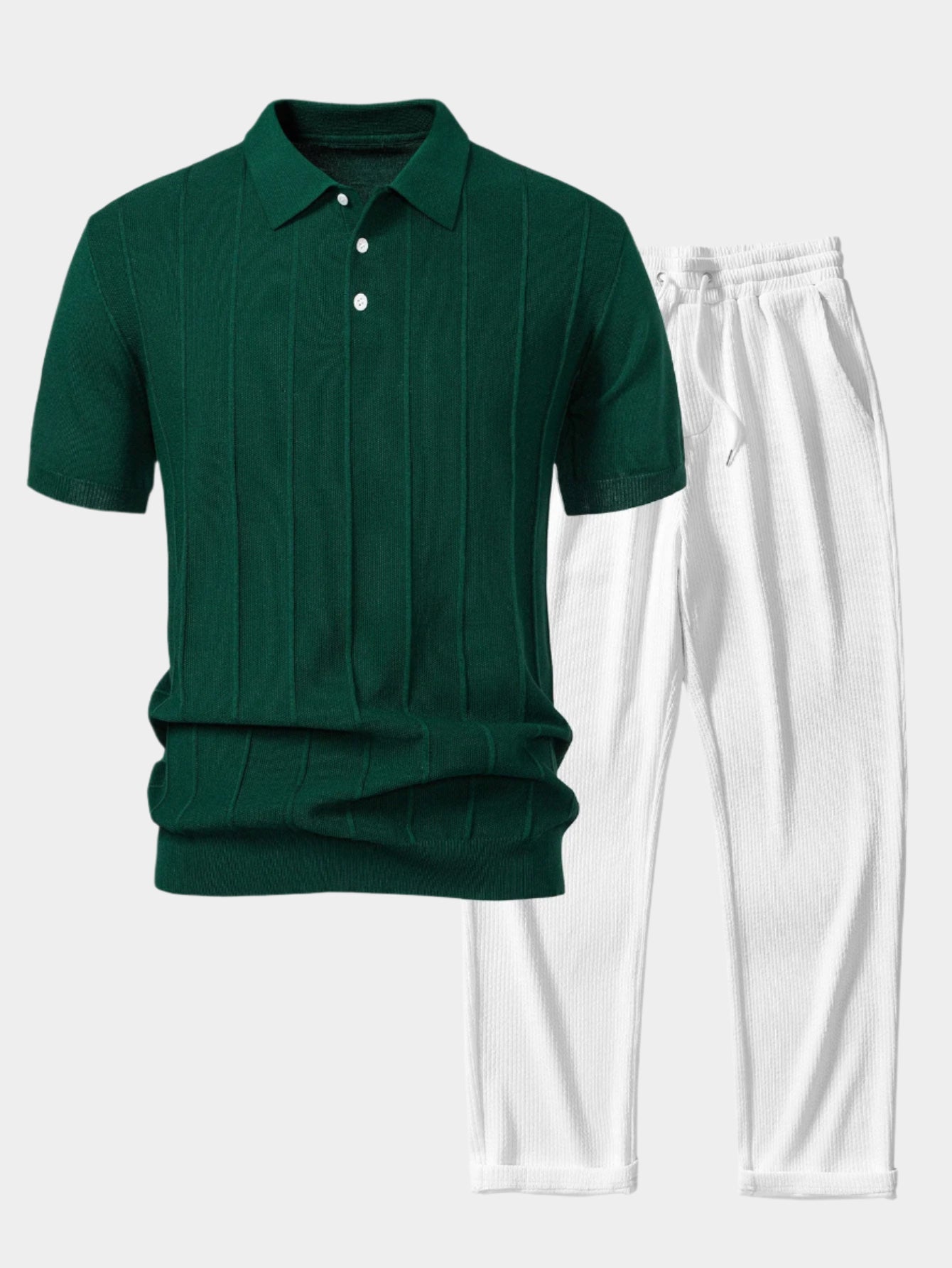 Ensemble polo rayé en tricot jacquard et pantalon côtelé pour homme