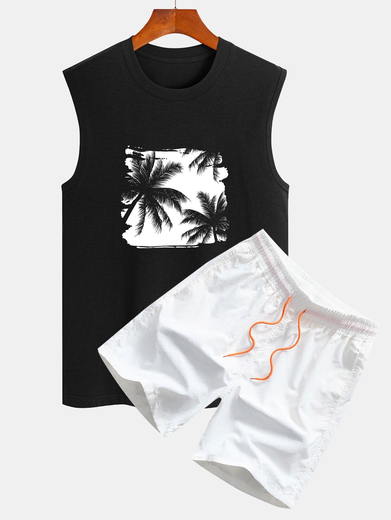 Ensemble t-shirt sans manches et short de bain imprimé palmier pour homme