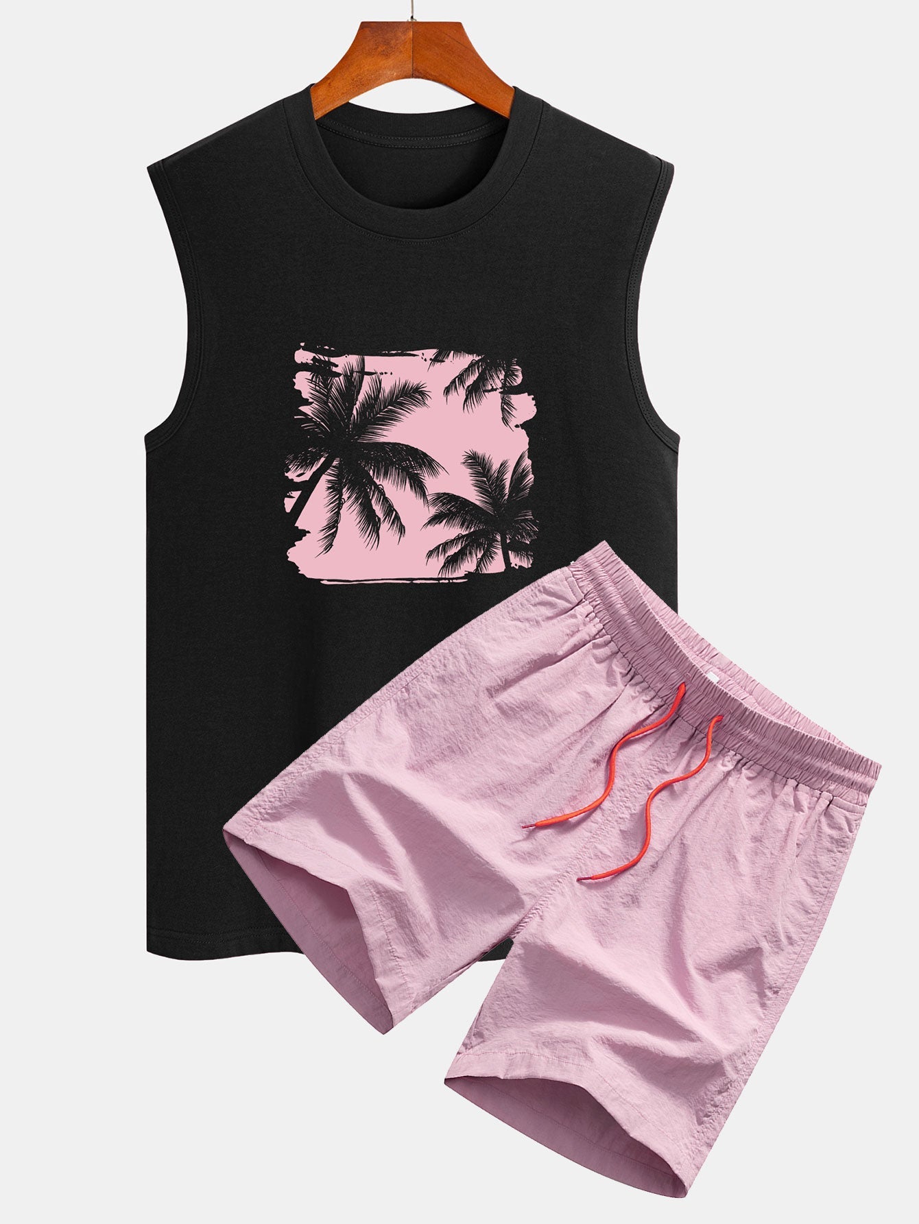 Ensemble t-shirt sans manches et short de bain imprimé palmier pour homme