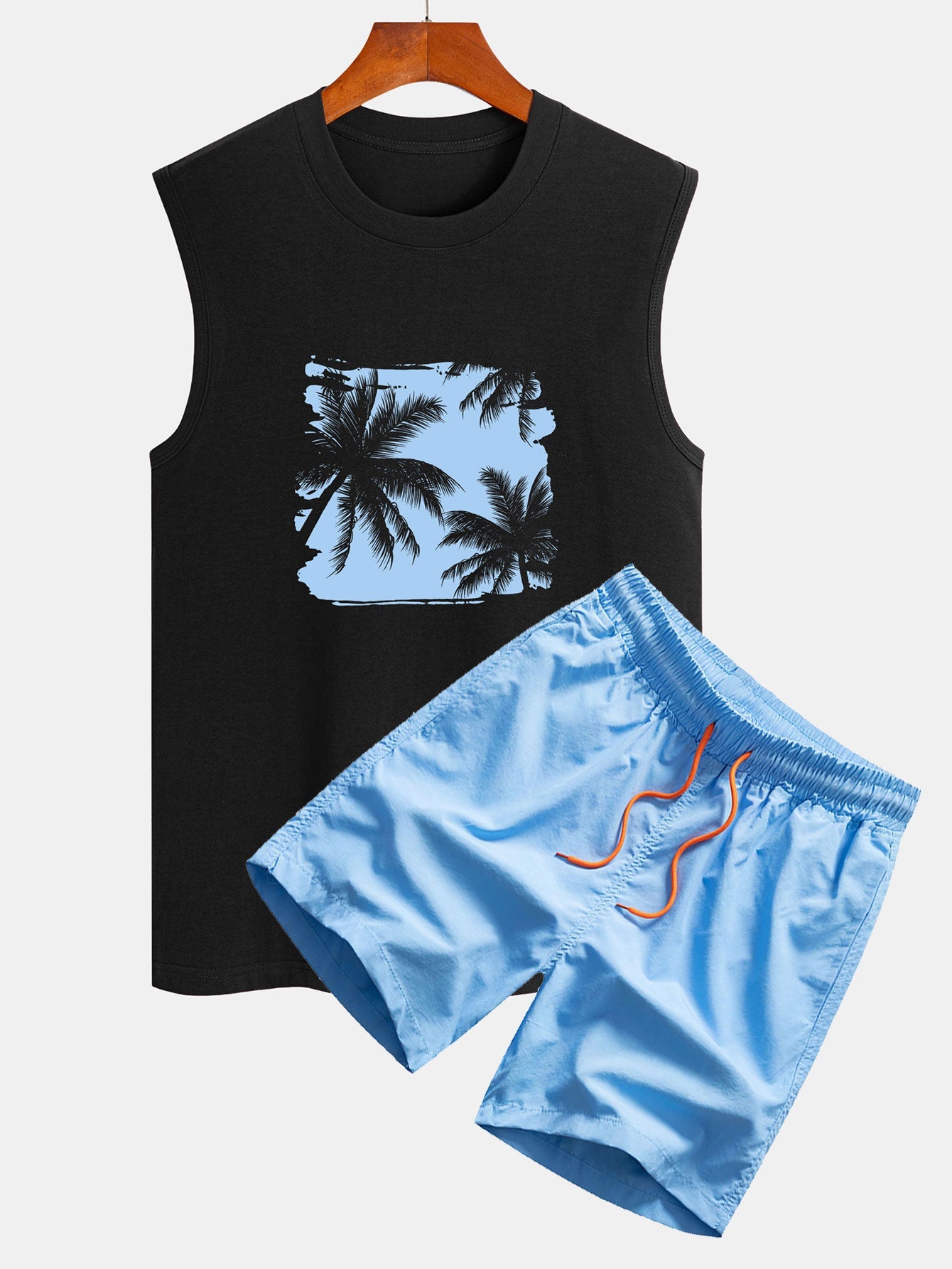 Ensemble t-shirt sans manches et short de bain imprimé palmier pour homme