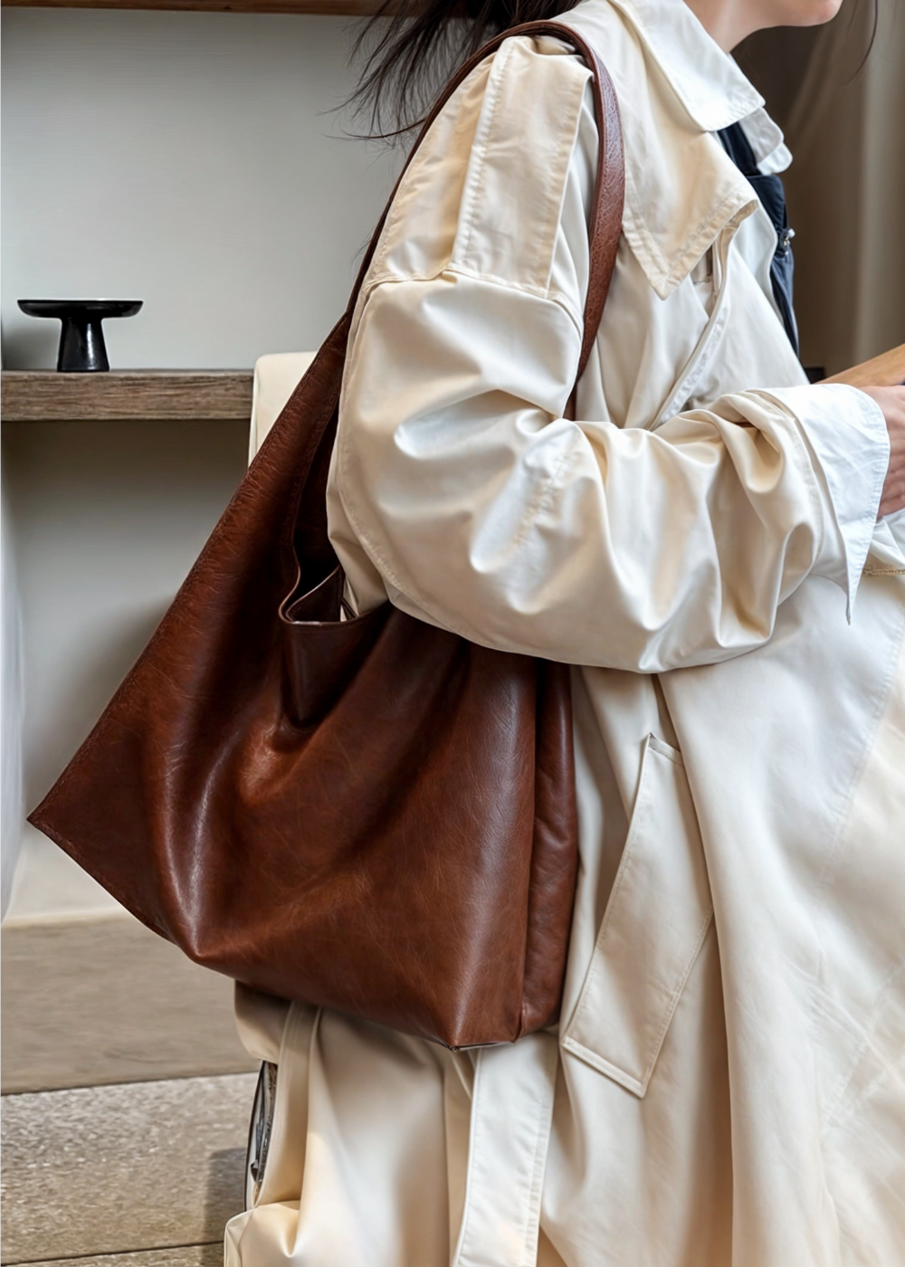 Grand sac à main pour femme – sac en cuir végétalien avec fermeture éclair 4
