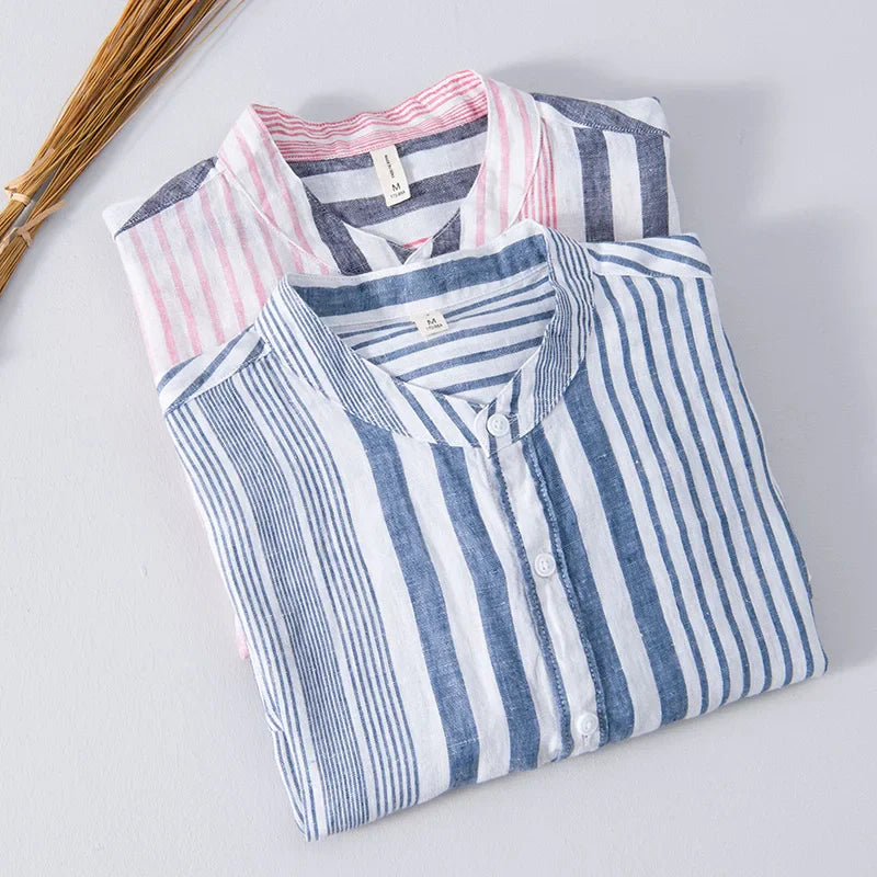 Chemise boutonnée en lin rayé – Chemise d'été légère pour homme