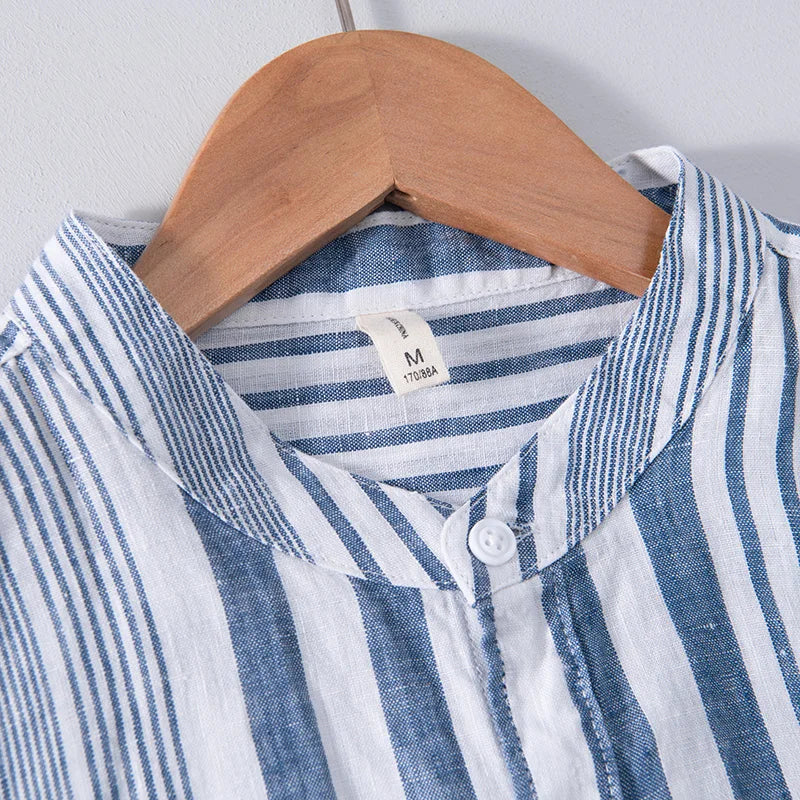 Chemise boutonnée en lin rayé – Chemise d'été légère pour homme