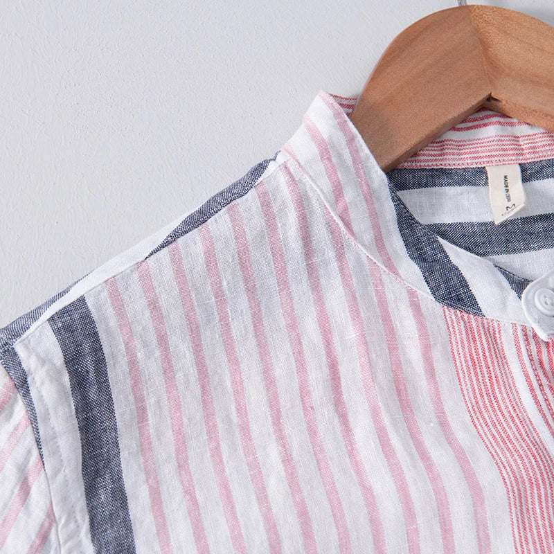 Chemise boutonnée en lin rayé – Chemise d'été légère pour homme