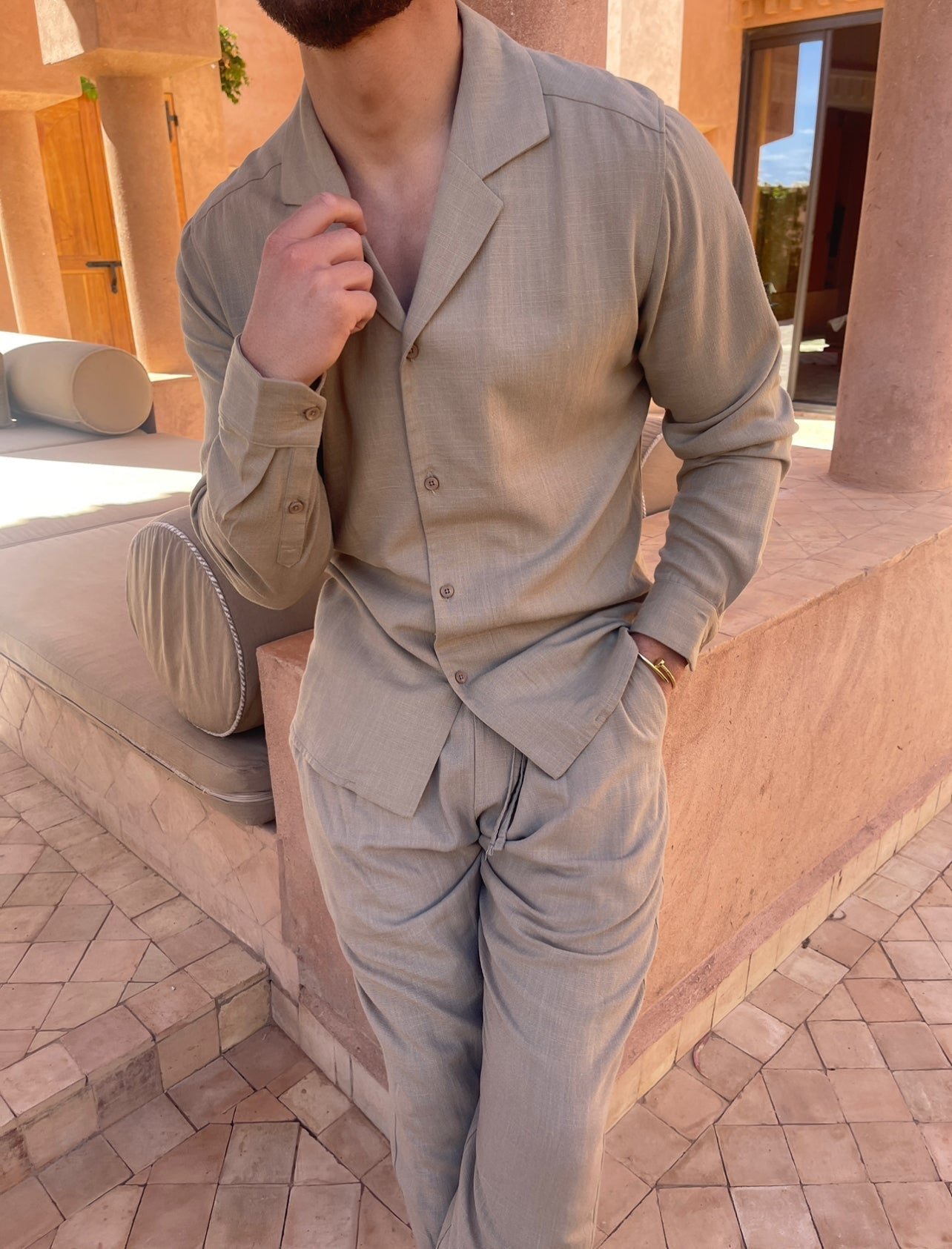 Ensemble Homme Décontracté, Chemise Col Cubain et Pantalon Léger, Style Estival Chic