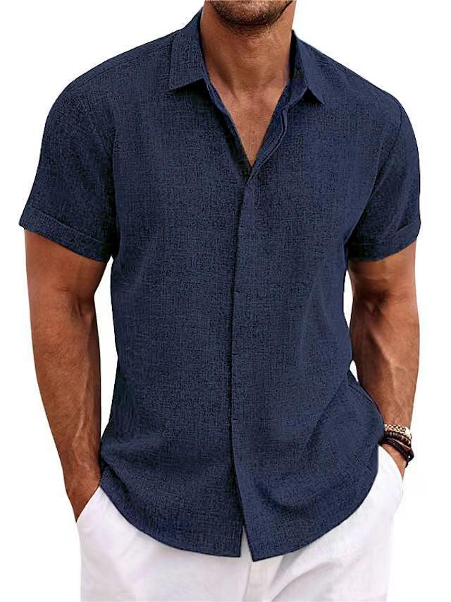 Inigo - Chemise décontractée en lin à manches courtes pour homme