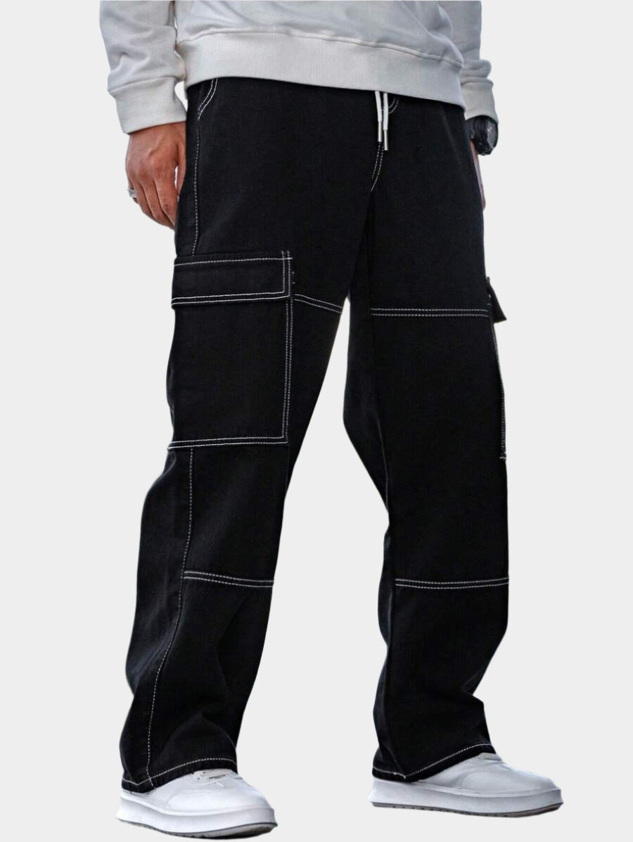 Jean cargo avec cordon de serrage à la taille – Pantalon ample pour homme