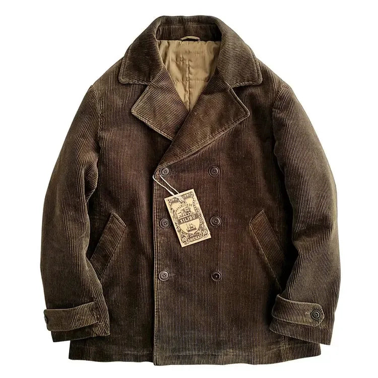 Lancelot - Veste de costume épaisse en velours côtelé rétro, à double boutonnage, en coton de qualité supérieure