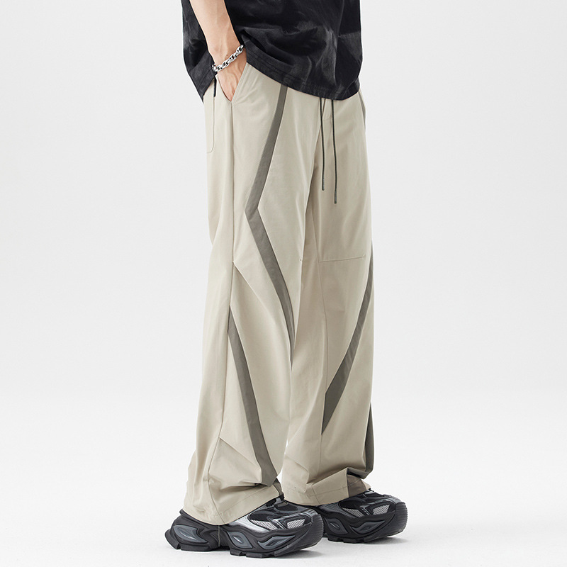 Pantalon droit à jambe large et taille ajustable avec cordons de serrage pour homme
