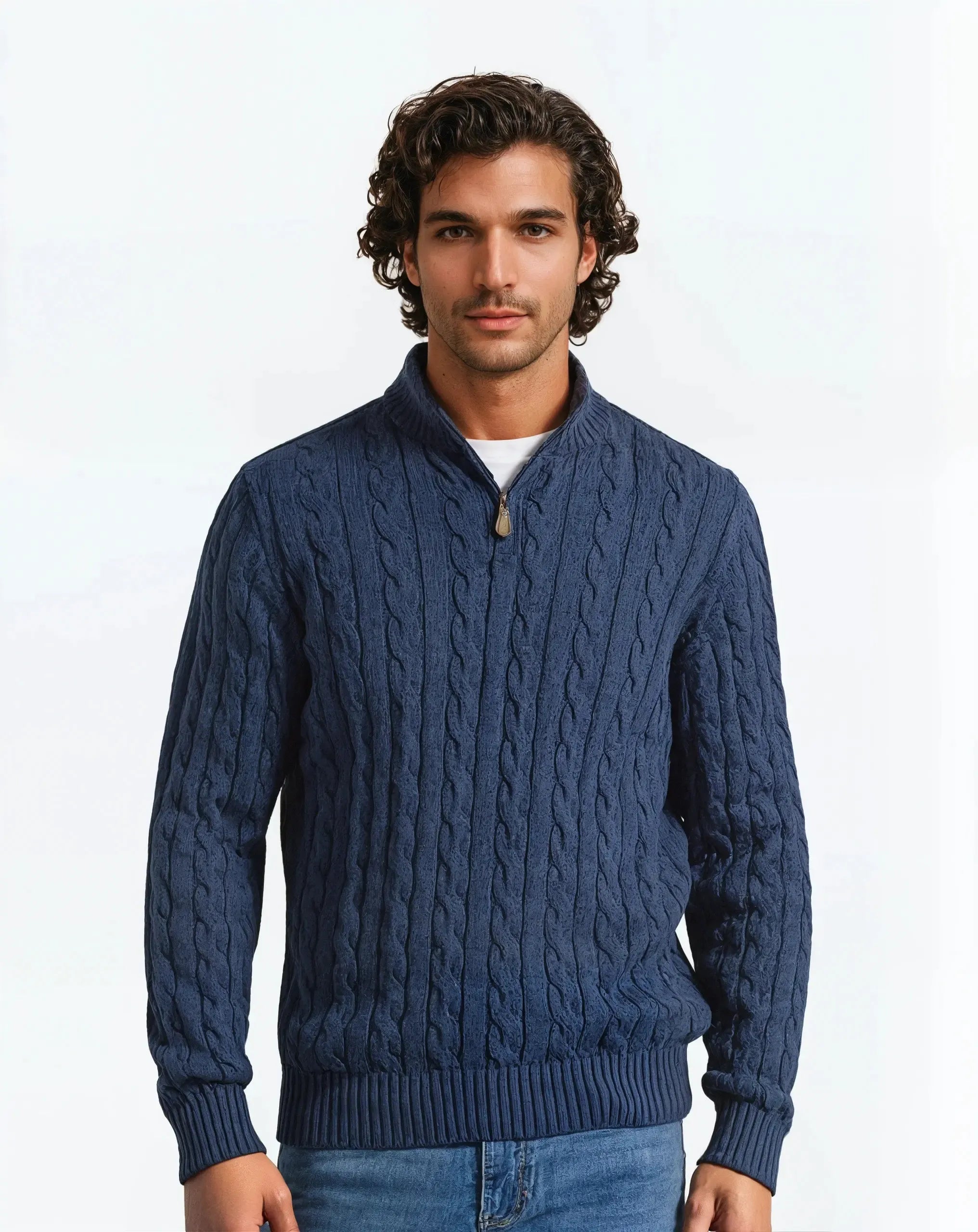 Pull Demi-Zip en Coton Cardé pour Homme et Femme - Confort, Style Polyvalent, Finitions Côtelées, Disponible en S-XL - 3