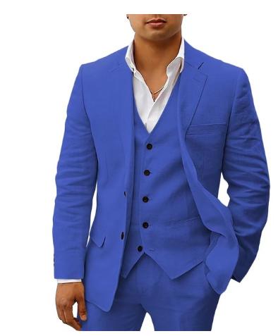 Narcisse – Ensemble 3 pièces en lin pour homme, veste de costume élégante, gilet et pantalon