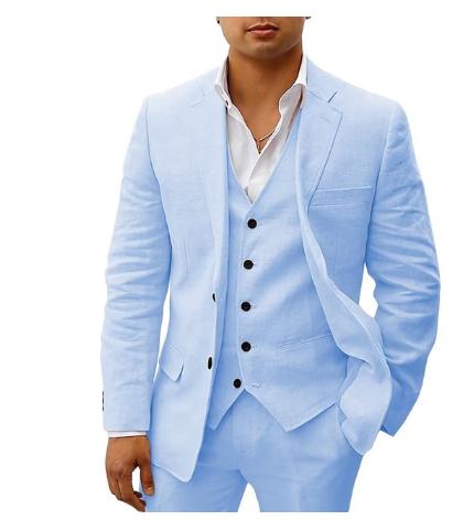 Narcisse – Ensemble 3 pièces en lin pour homme, veste de costume élégante, gilet et pantalon