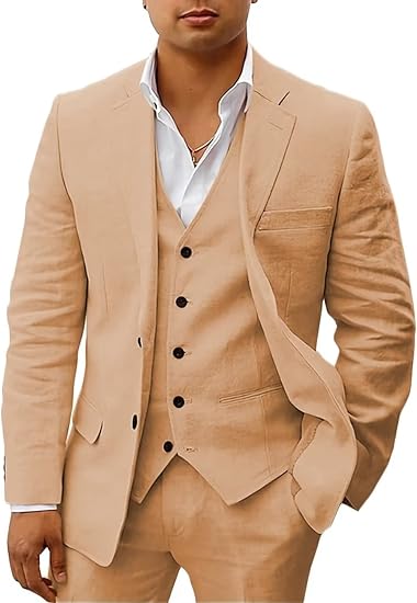 Narcisse – Ensemble 3 pièces en lin pour homme, veste de costume élégante, gilet et pantalon